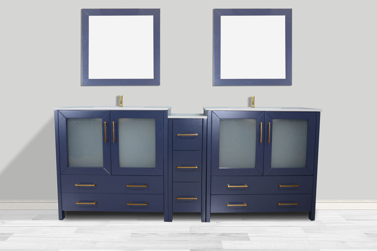 Vanity Art VA3036-84B 84 Inch Double Sink Bathroom Vanity in Blue with Ceramic Countertop - Vanity Art VA3036-84B