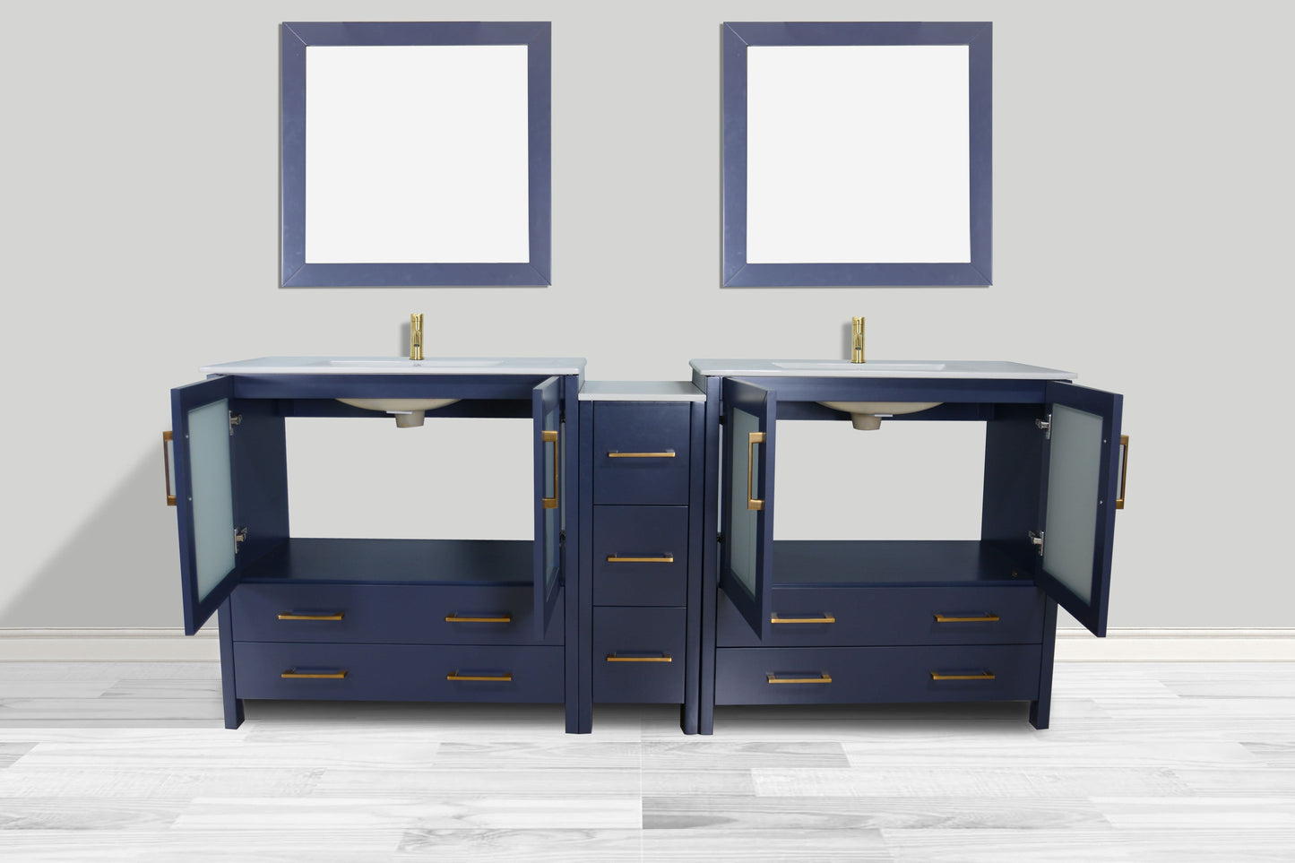 Vanity Art VA3036-84B 84 Inch Double Sink Bathroom Vanity in Blue with Ceramic Countertop - Vanity Art VA3036-84B