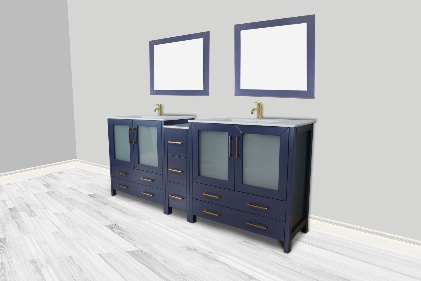 Vanity Art VA3036-84B 84 Inch Double Sink Bathroom Vanity in Blue with Ceramic Countertop - Vanity Art VA3036-84B