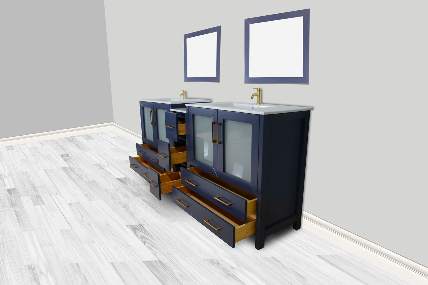 Vanity Art VA3036-84B 84 Inch Double Sink Bathroom Vanity in Blue with Ceramic Countertop - Vanity Art VA3036-84B