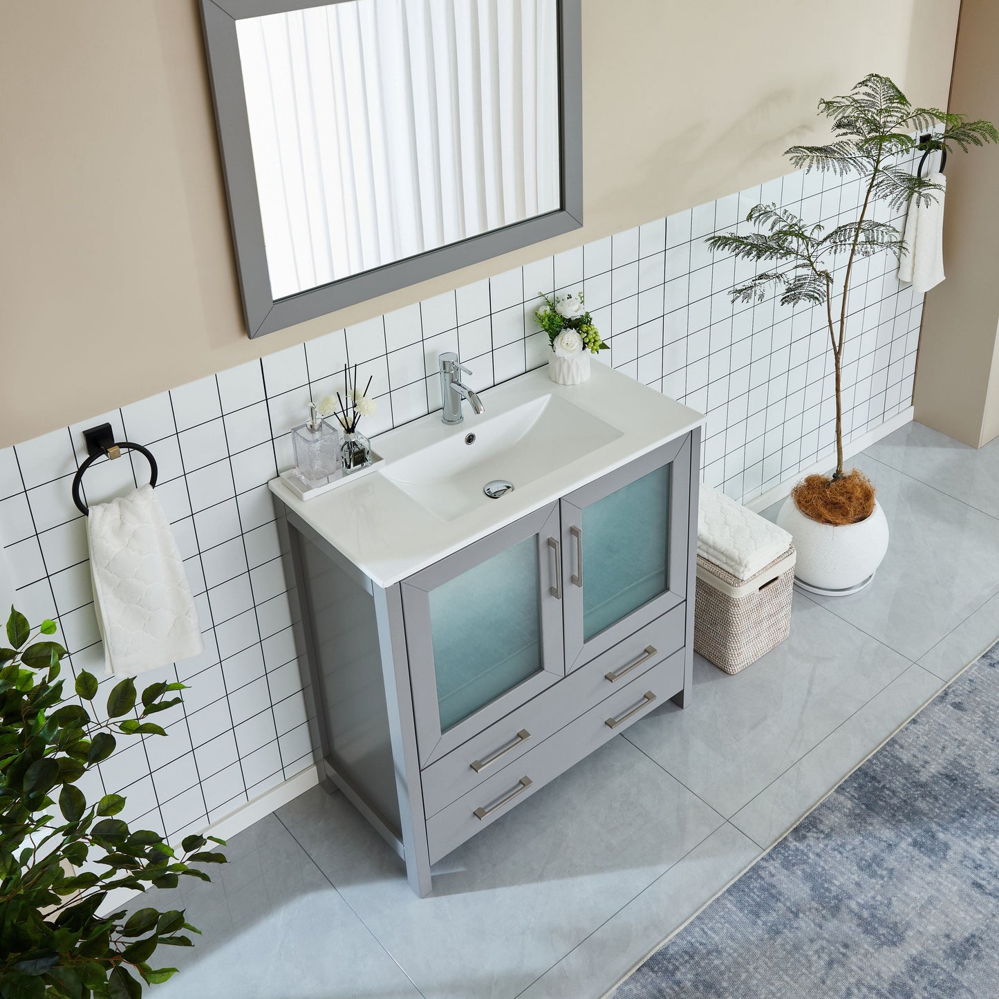 Vanity Art VA3036G 36 Inch Single Sink Bathroom Vanity in Gray with Ceramic Countertop - Vanity Art VA3036G
