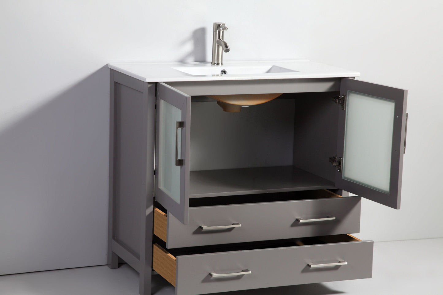 Vanity Art VA3036G 36 Inch Single Sink Bathroom Vanity in Gray with Ceramic Countertop - Vanity Art VA3036G