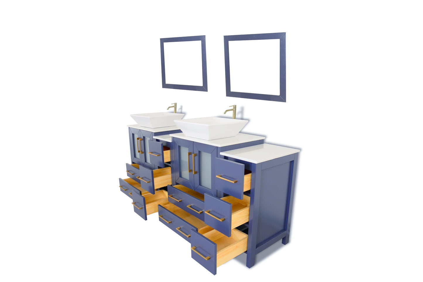 Vanity Art VA3124-72B 72 Inch Double Sink Bathroom Vanity in Blue with Marble Countertop - Vanity Art VA3124-72B