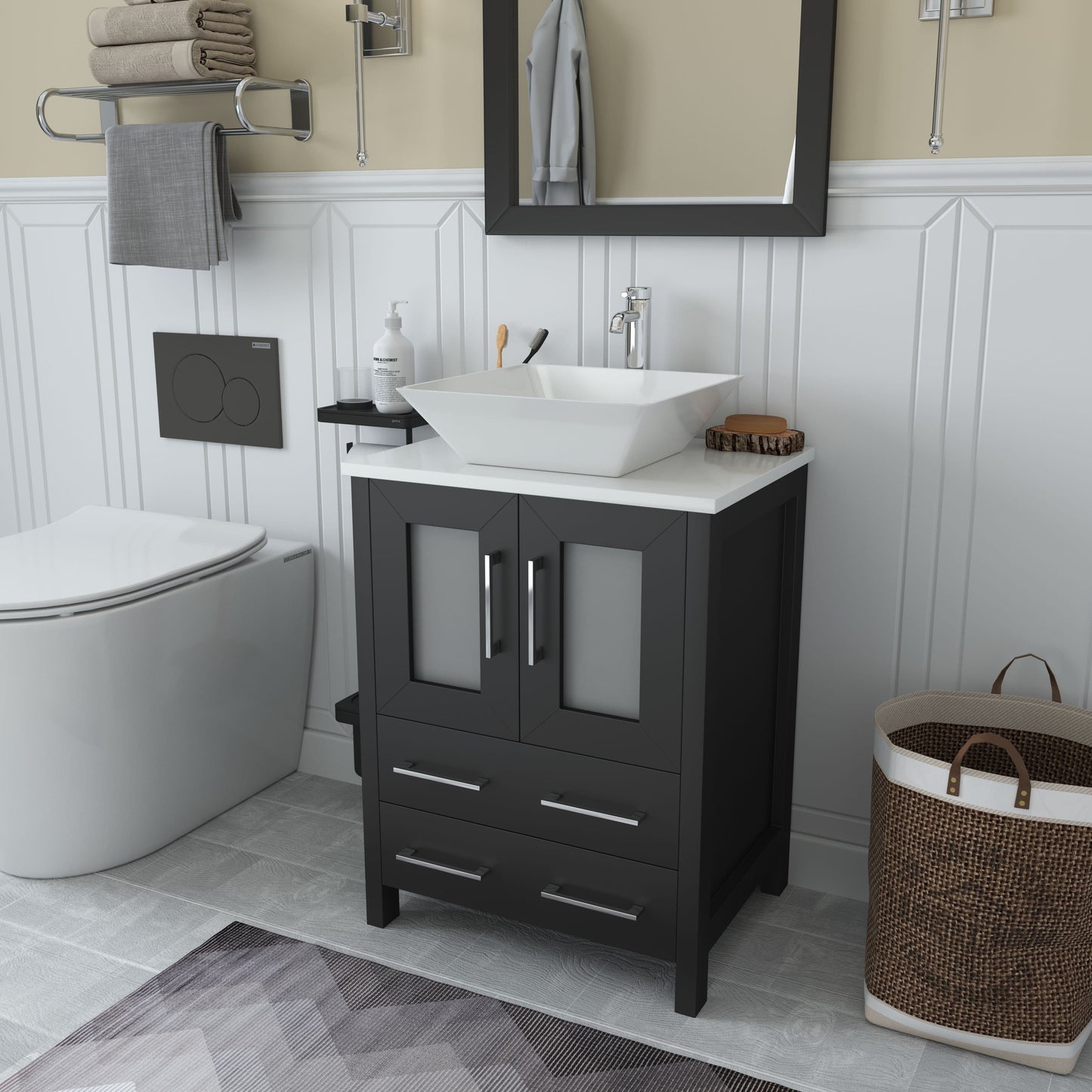 Vanity Art VA3124E 24 Inch Single Sink Bathroom Vanity in Espresso with Marble Countertop - Vanity Art VA3124E