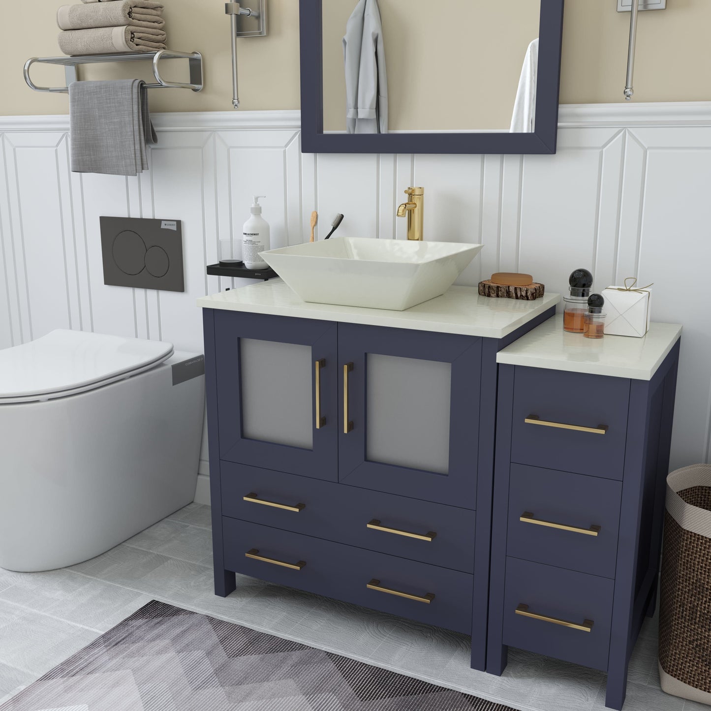 Vanity Art VA3130-42B 42 Inch Single Sink Bathroom Vanity in Blue with Marble Countertop - Vanity Art VA3130-42B