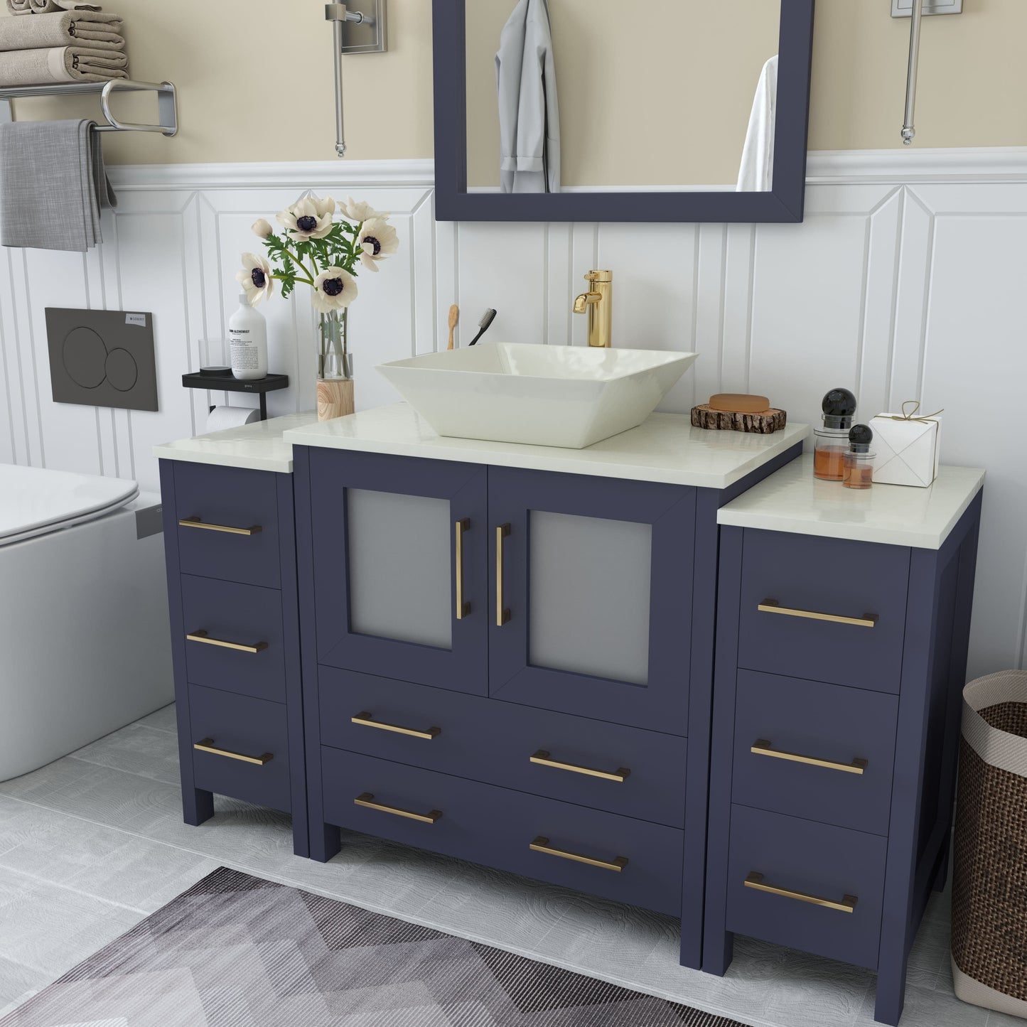 Vanity Art VA3130-54B 54 Inch Single Sink Bathroom Vanity in Blue with Marble Countertop - Vanity Art VA3130-54B