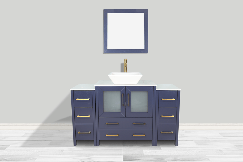 Vanity Art VA3130-54B 54 Inch Single Sink Bathroom Vanity in Blue with Marble Countertop - Vanity Art VA3130-54B