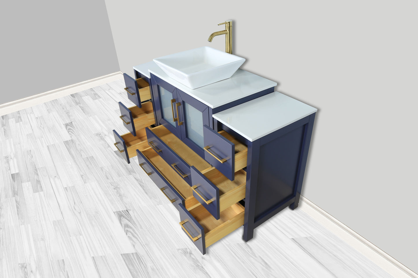 Vanity Art VA3130-54B 54 Inch Single Sink Bathroom Vanity in Blue with Marble Countertop - Vanity Art VA3130-54B