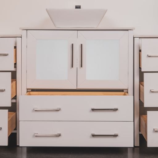 Vanity Art VA3130-96W 96 Inch Double Sink Bathroom Vanity in White with Marble Countertop - Vanity Art VA3130-96W