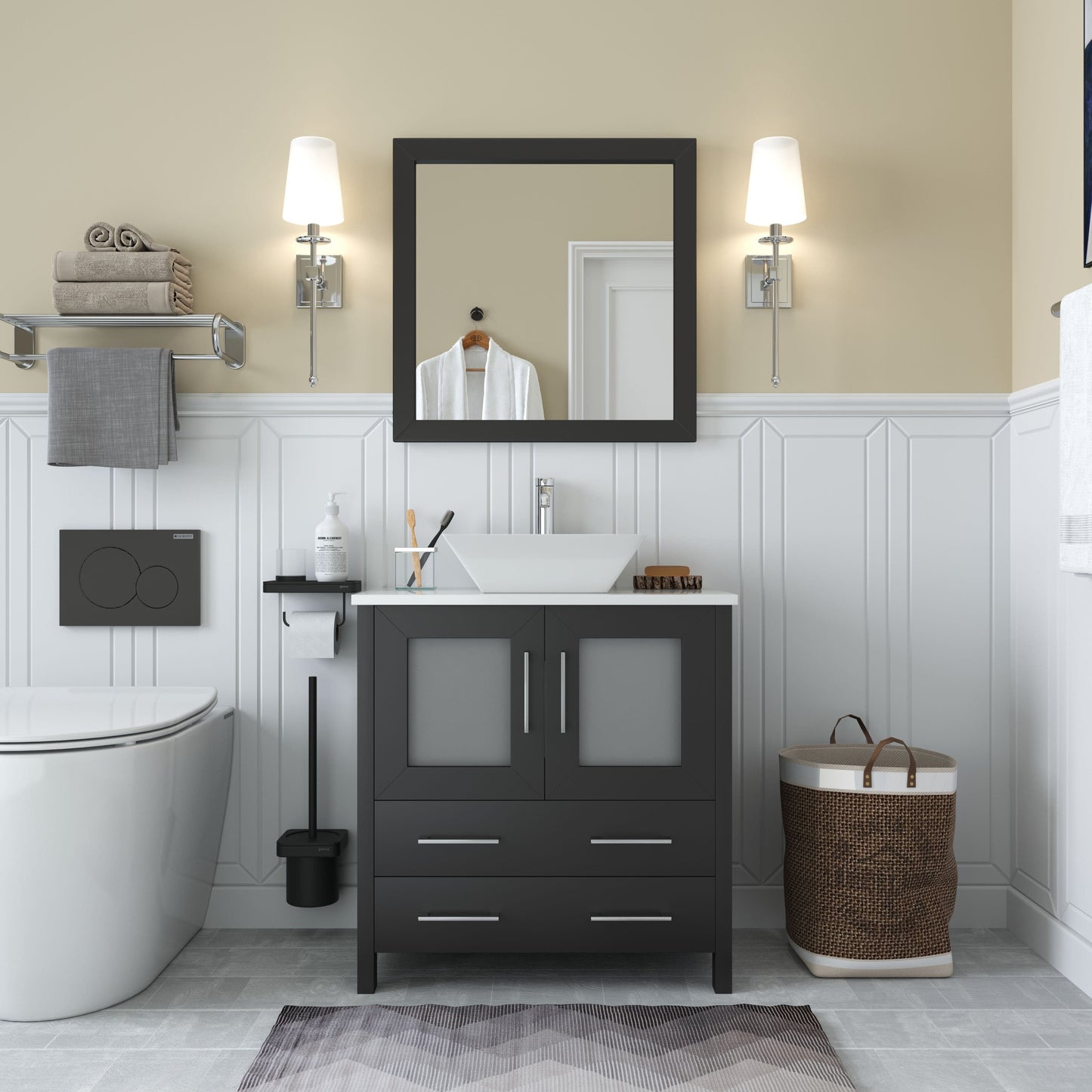 Vanity Art VA3130E 30 Inch Single Sink Bathroom Vanity in Espresso with Marble Countertop - Vanity Art VA3130E