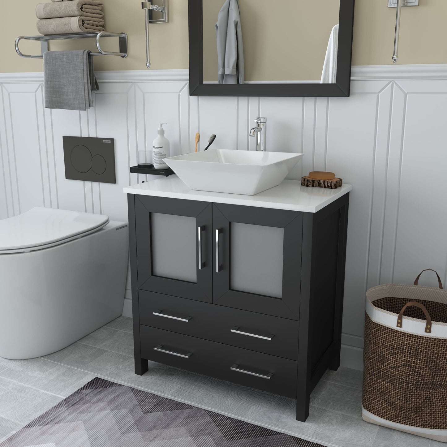 Vanity Art VA3130E 30 Inch Single Sink Bathroom Vanity in Espresso with Marble Countertop - Vanity Art VA3130E