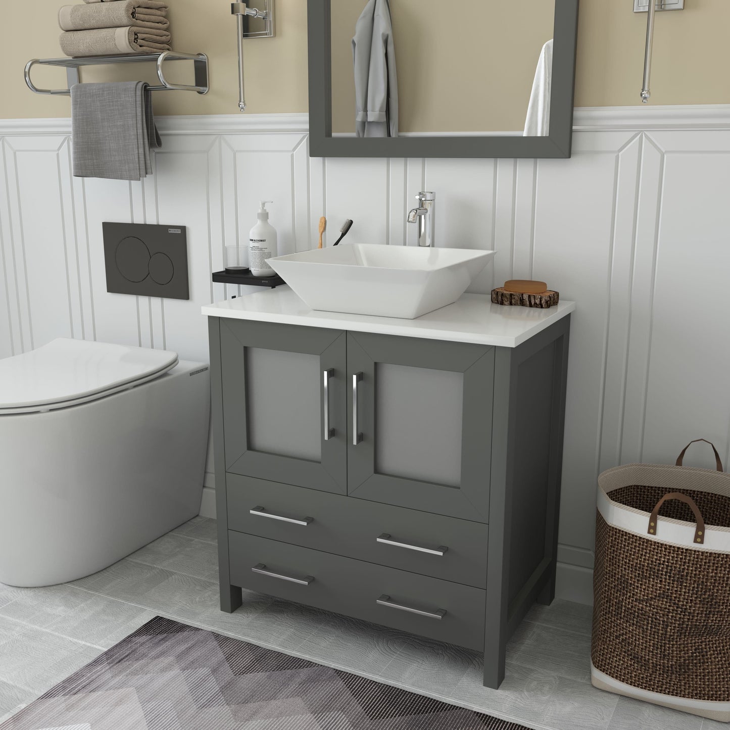 Vanity Art VA3130G 30 Inch Single Sink Bathroom Vanity in Gray with Marble Countertop - Vanity Art VA3130G