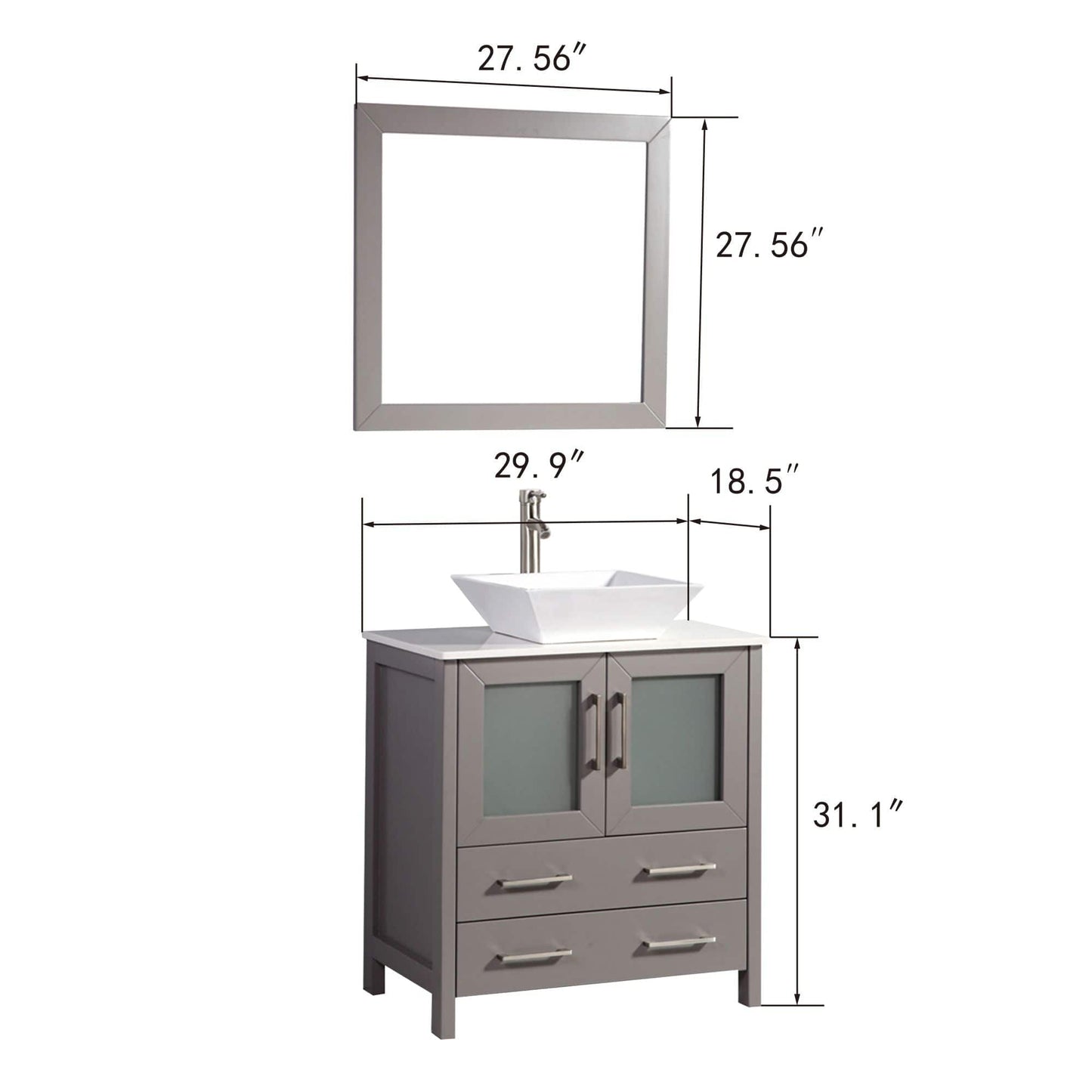 Vanity Art VA3130G 30 Inch Single Sink Bathroom Vanity in Gray with Marble Countertop - Vanity Art VA3130G
