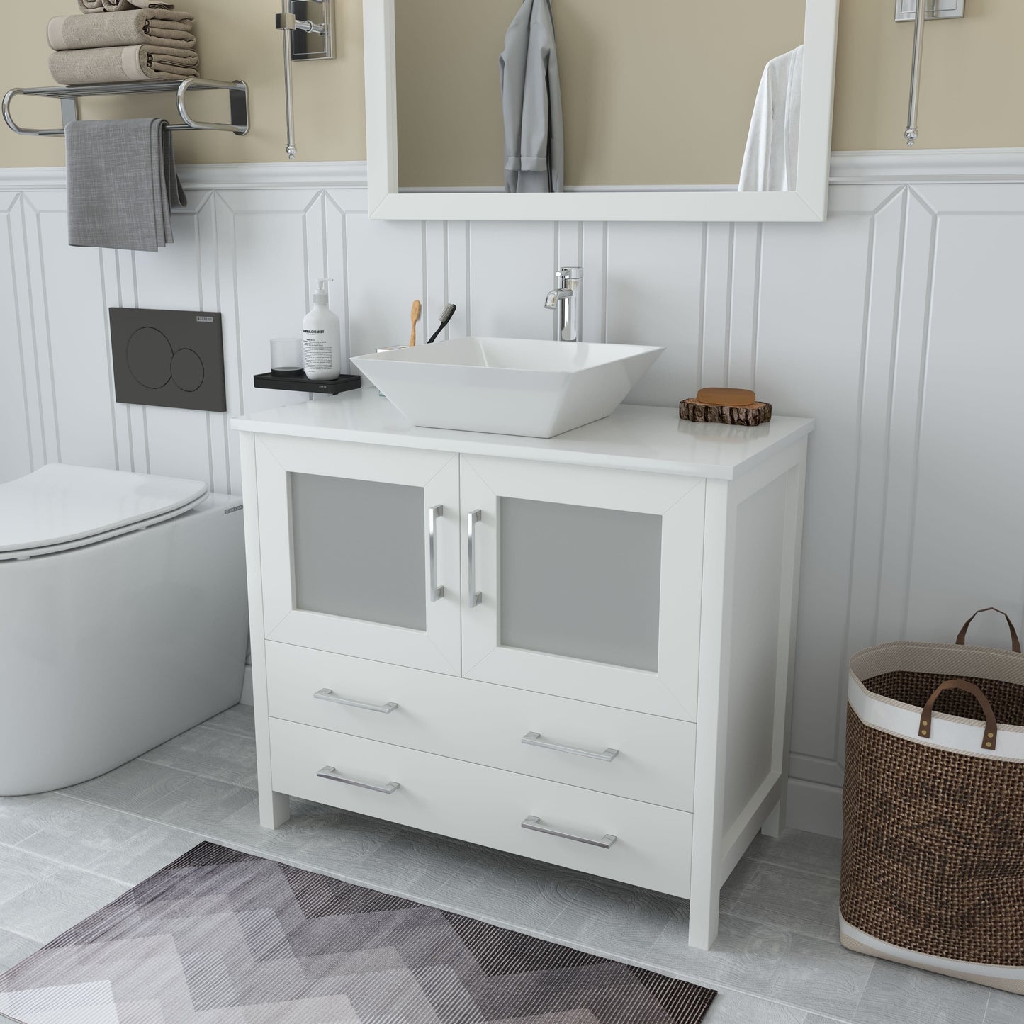 Vanity Art VA3136W 36 Inch Single Sink Bathroom Vanity in White with Marble Countertop - Vanity Art VA3136W