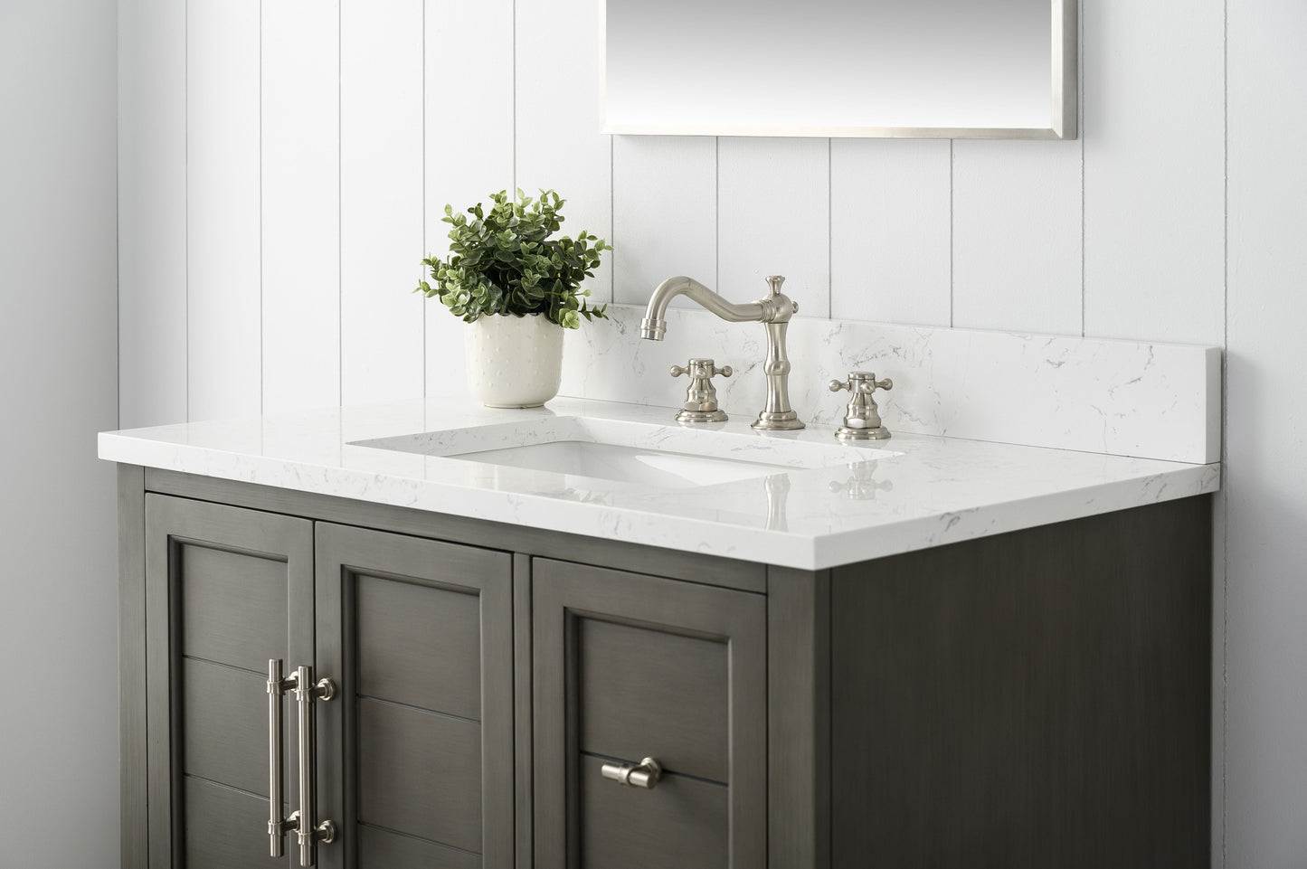 Vanity Art VA5036-SG 36 Inch Single Sink Bathroom Vanity in Gray with Marble Countertop & Backsplash - Vanity Art VA5036-SG