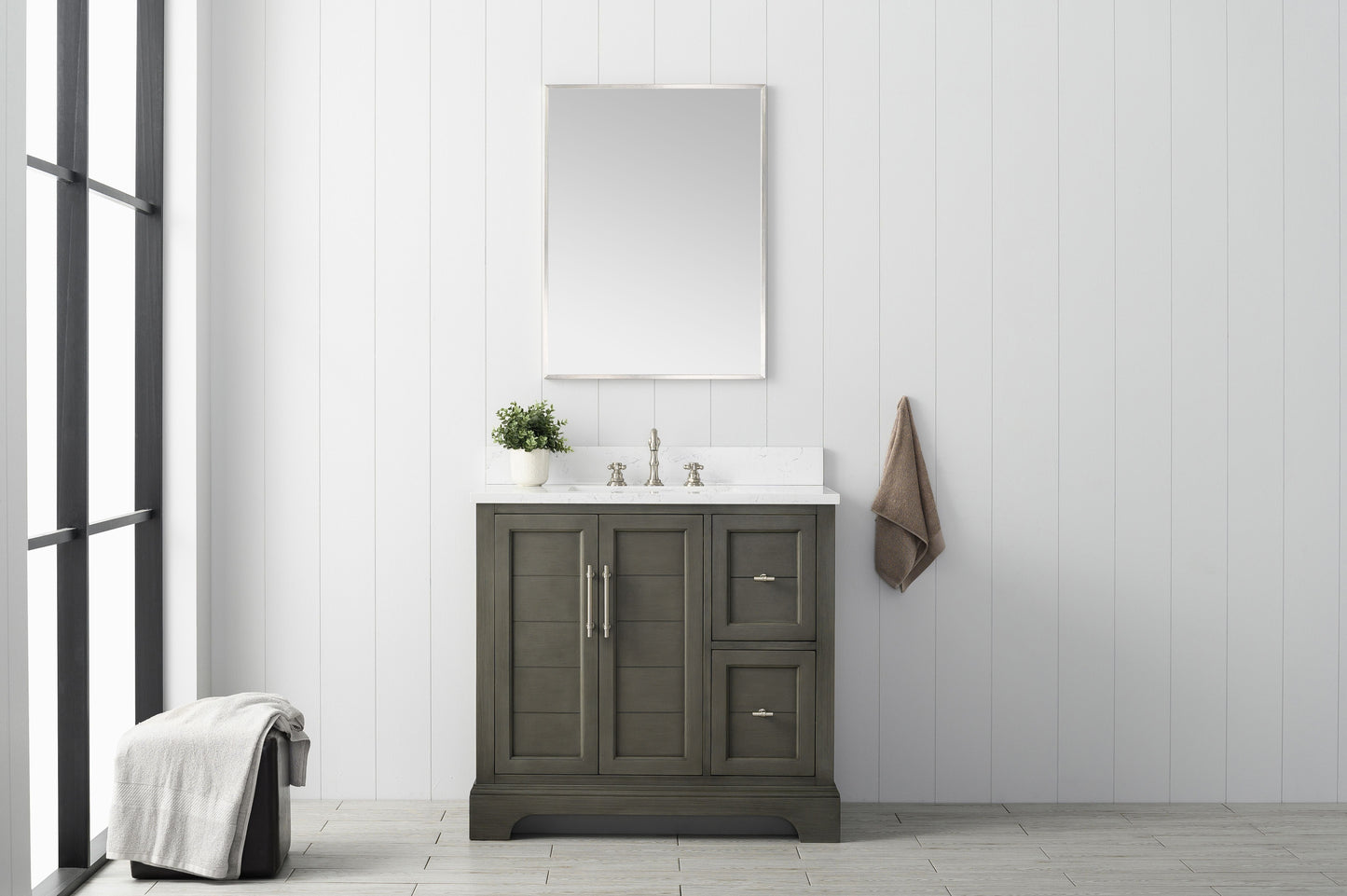 Vanity Art VA5036-SG 36 Inch Single Sink Bathroom Vanity in Gray with Marble Countertop & Backsplash - Vanity Art VA5036-SG