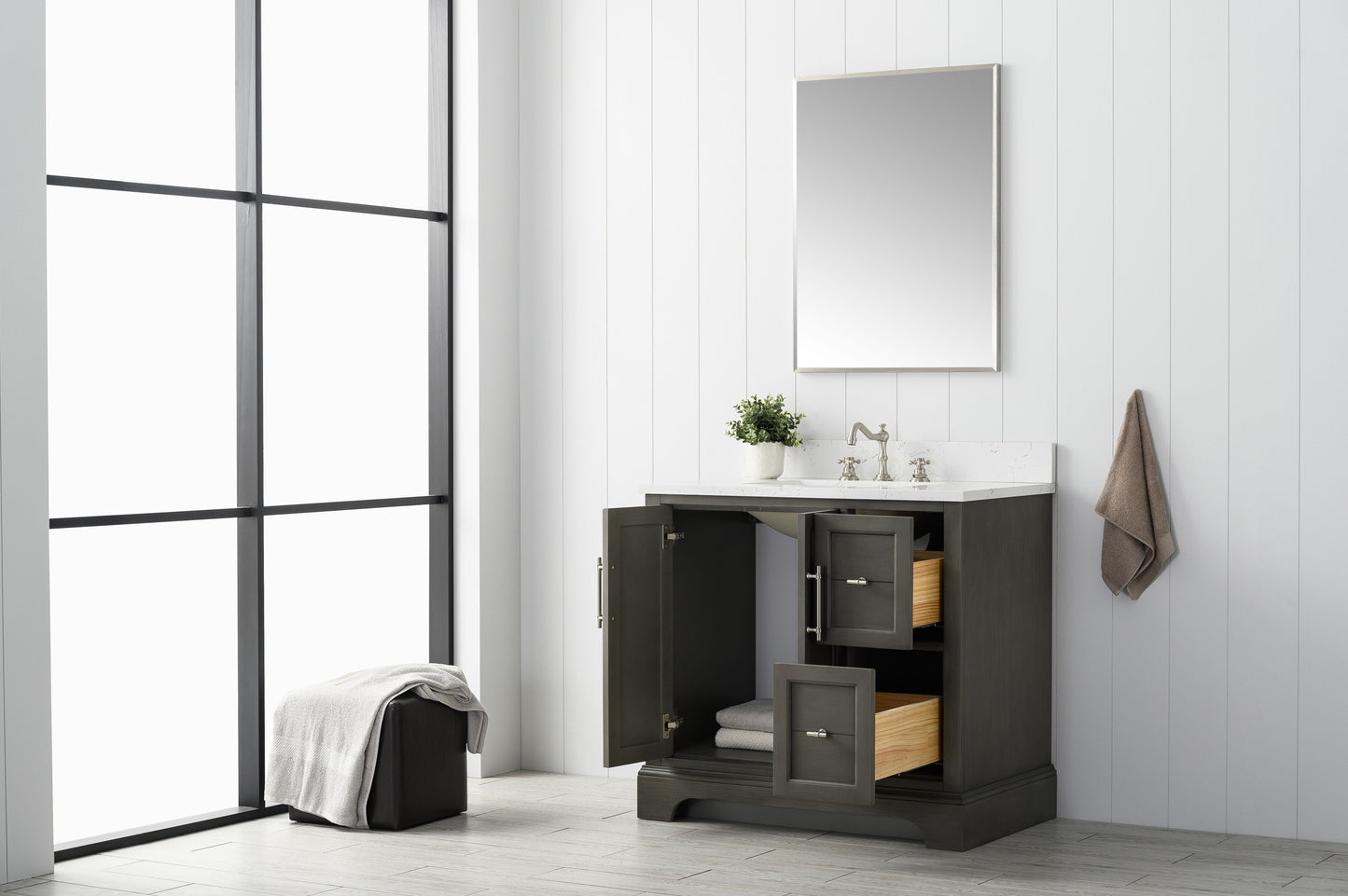 Vanity Art VA5036-SG 36 Inch Single Sink Bathroom Vanity in Gray with Marble Countertop & Backsplash - Vanity Art VA5036-SG