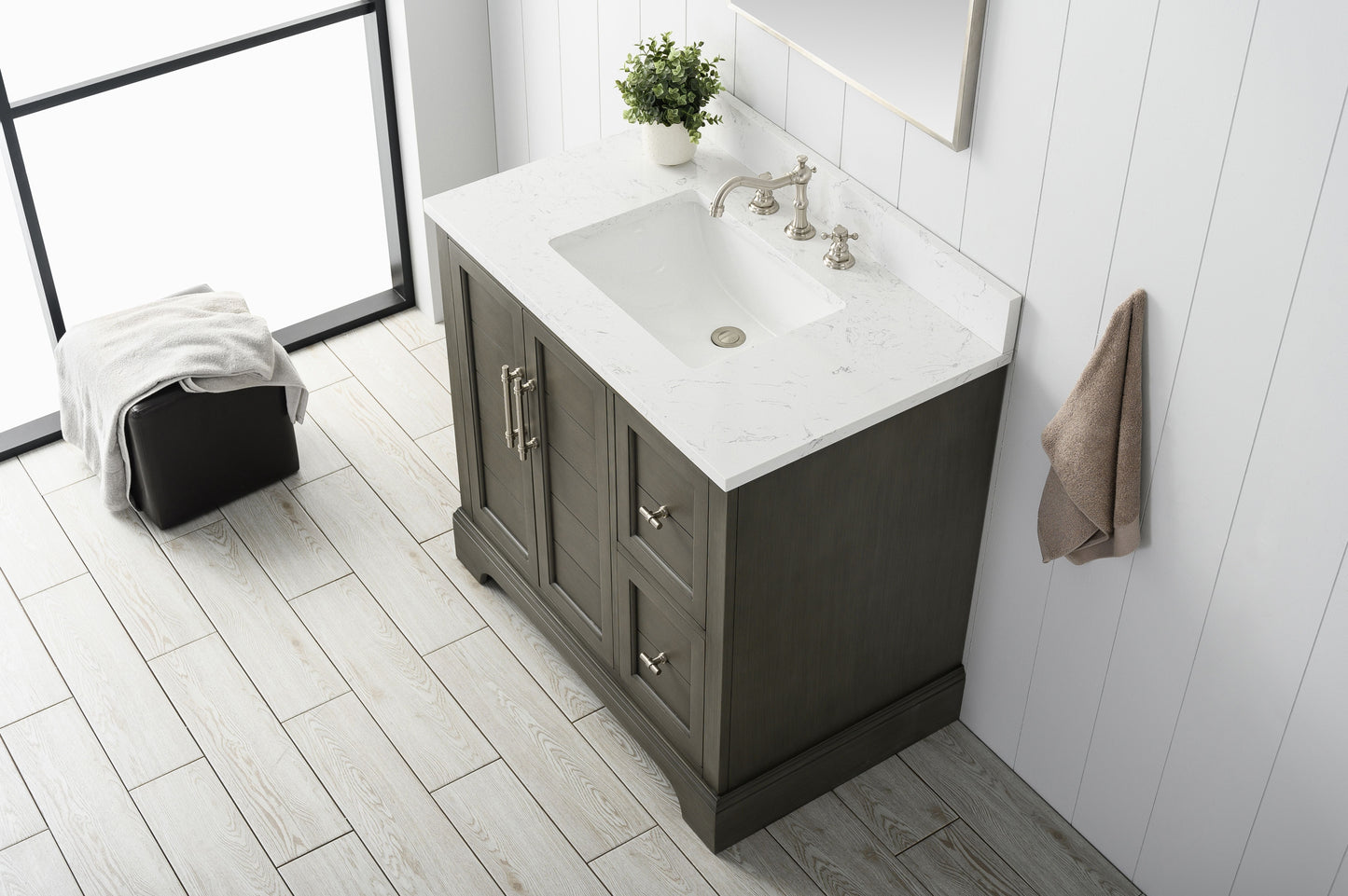 Vanity Art VA5036-SG 36 Inch Single Sink Bathroom Vanity in Gray with Marble Countertop & Backsplash - Vanity Art VA5036-SG