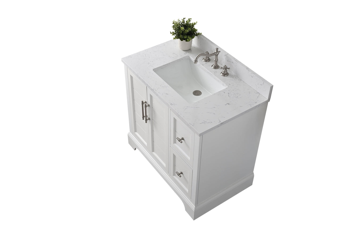 Vanity Art VA5036-W 36 Inch Single Sink Bathroom Vanity in White with Marble Countertop & Backsplash - Vanity Art VA5036-W