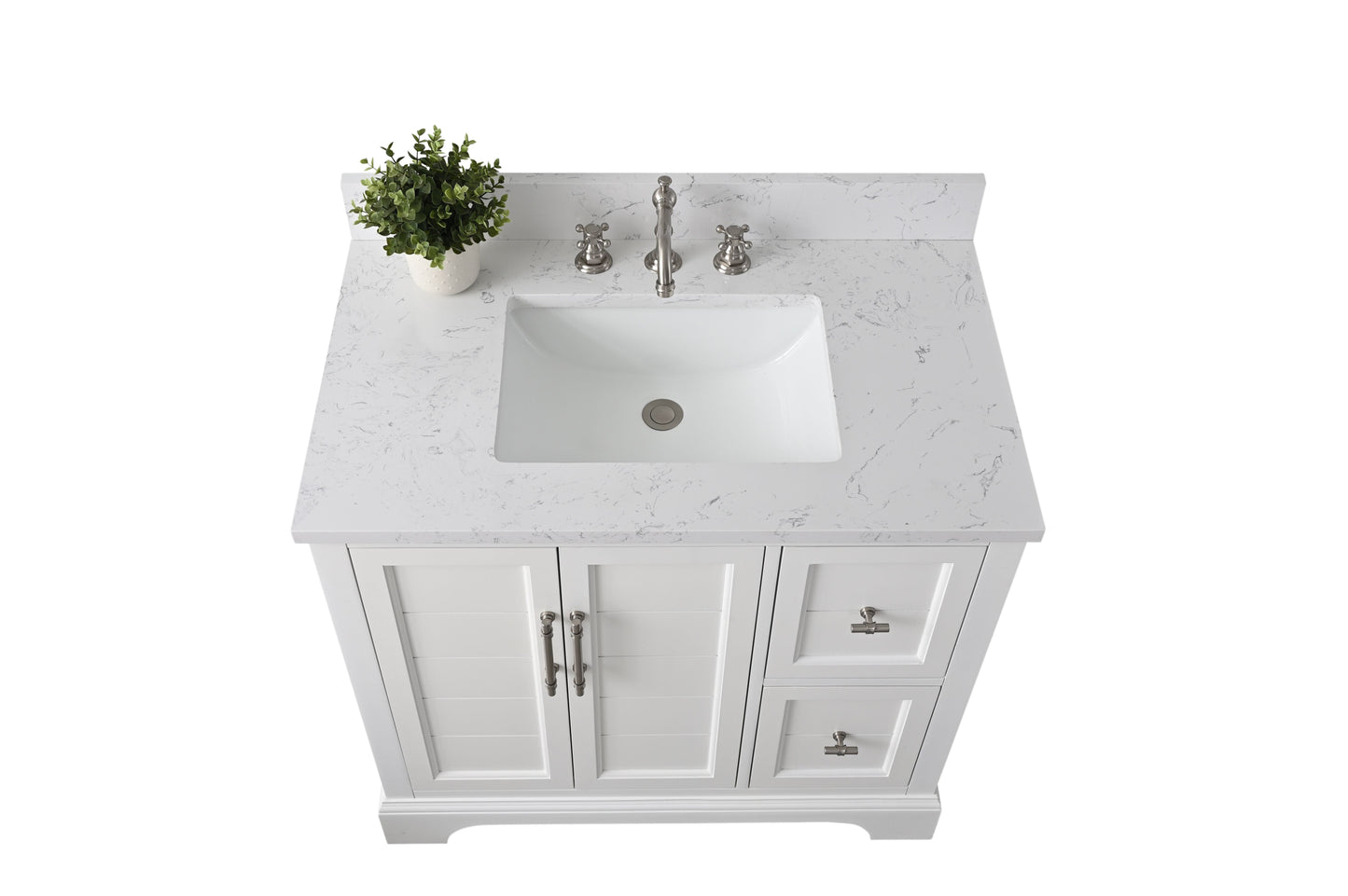 Vanity Art VA5036-W 36 Inch Single Sink Bathroom Vanity in White with Marble Countertop & Backsplash - Vanity Art VA5036-W