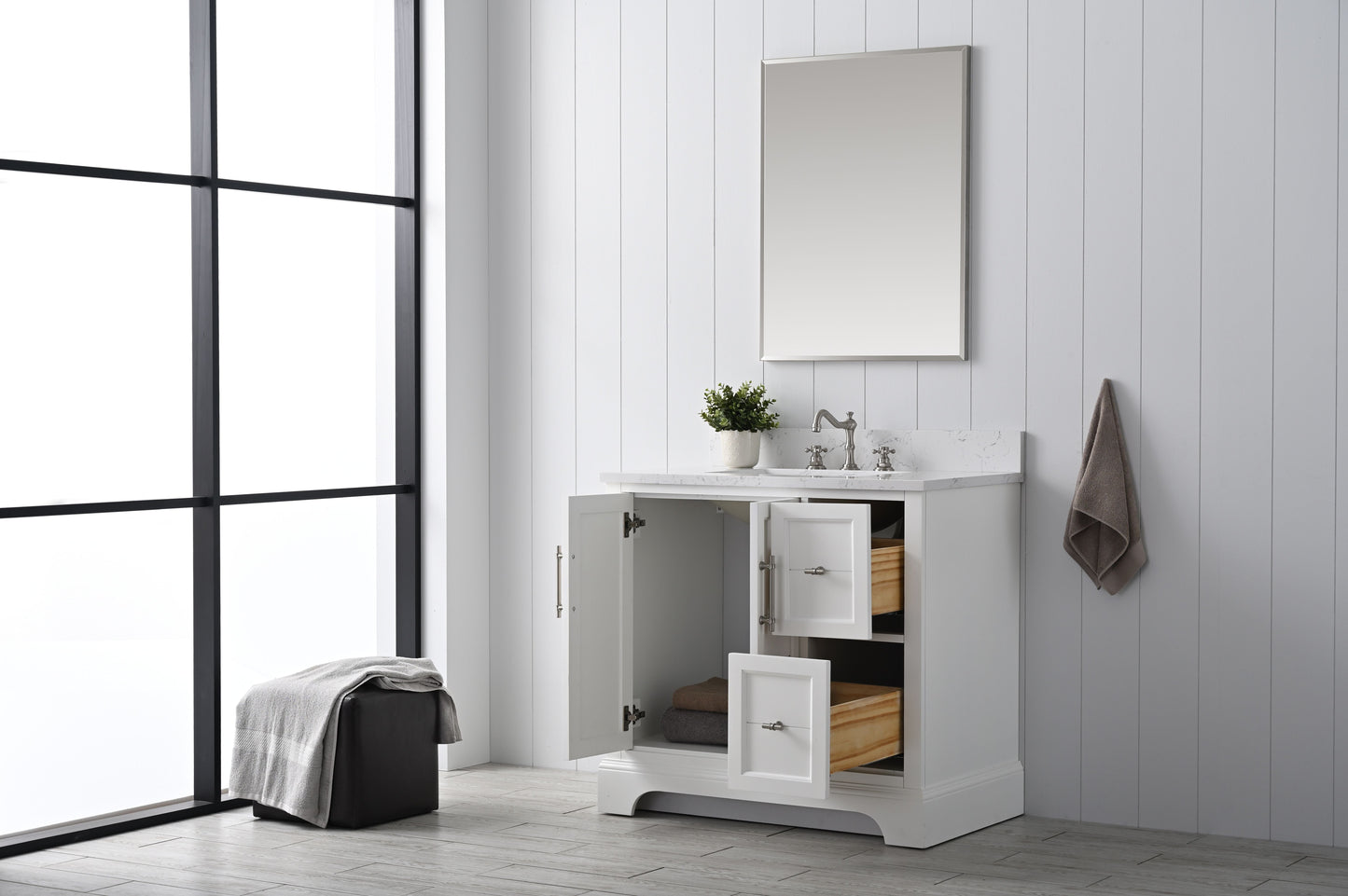 Vanity Art VA5036-W 36 Inch Single Sink Bathroom Vanity in White with Marble Countertop & Backsplash - Vanity Art VA5036-W