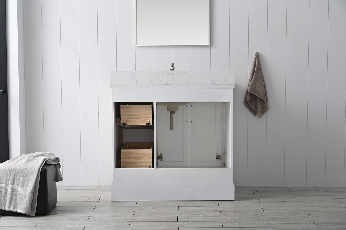 Vanity Art VA5036-W 36 Inch Single Sink Bathroom Vanity in White with Marble Countertop & Backsplash - Vanity Art VA5036-W
