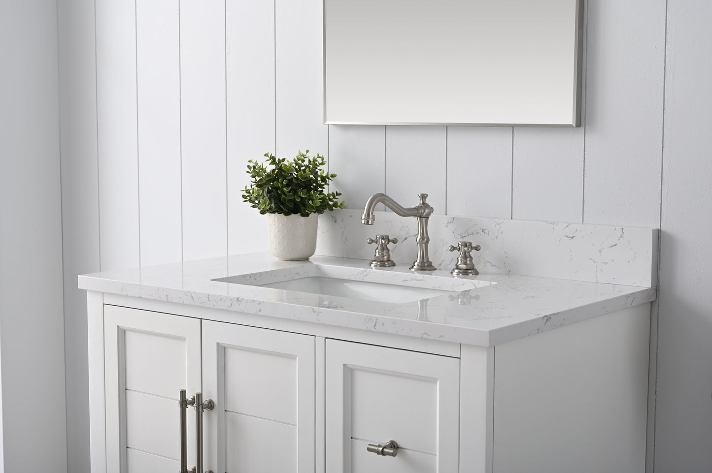 Vanity Art VA5036-W 36 Inch Single Sink Bathroom Vanity in White with Marble Countertop & Backsplash - Vanity Art VA5036-W