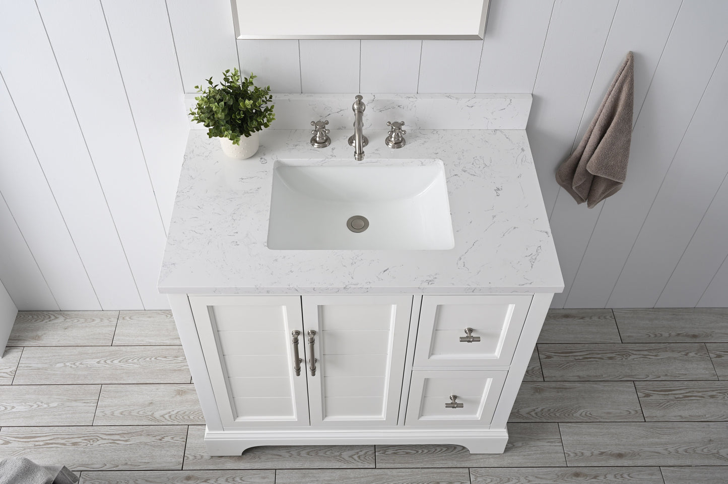 Vanity Art VA5036-W 36 Inch Single Sink Bathroom Vanity in White with Marble Countertop & Backsplash - Vanity Art VA5036-W