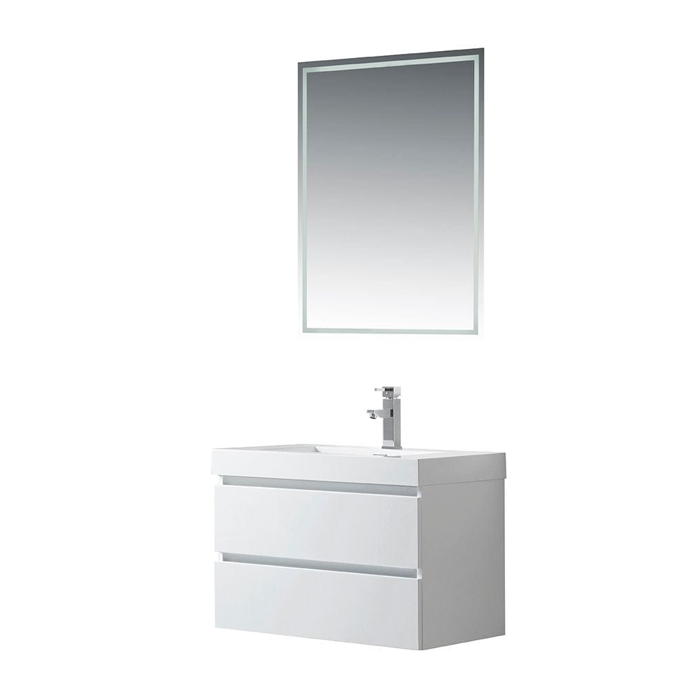 Vanity Art VA6030W 30 Inch Wall Hung Single Sink Bathroom Vanity in White with Resin Top - Vanity Art VA6030W