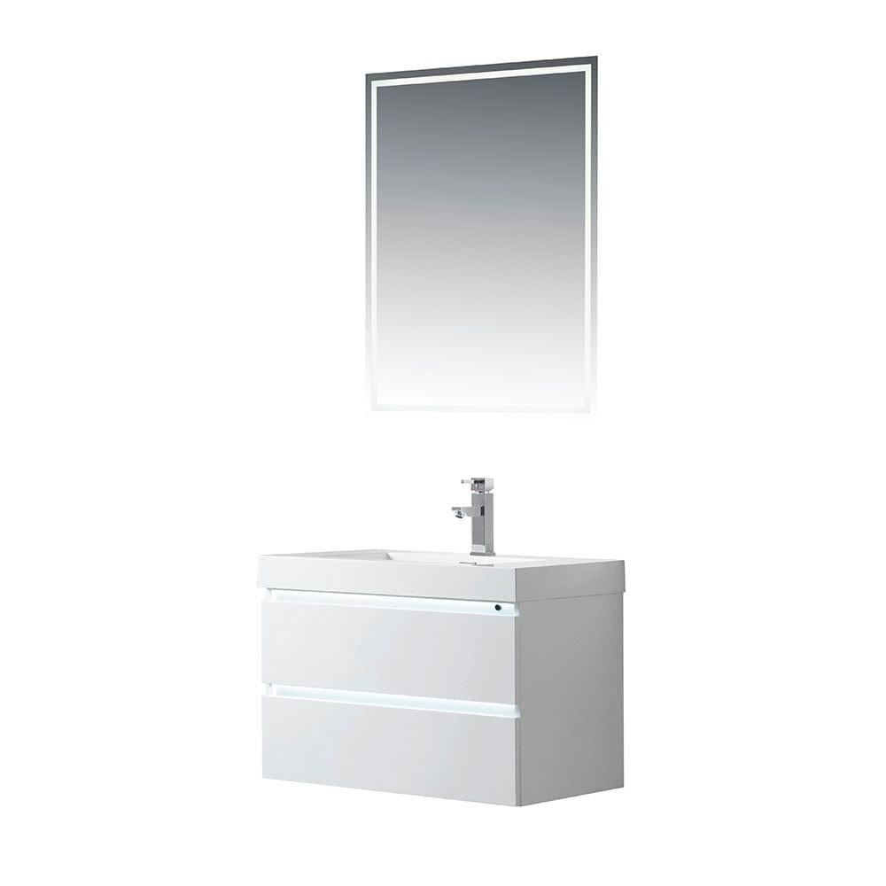 Vanity Art VA6030WL 30 Inch LED Lighted Wall Hung Single Sink Bathroom Vanity in White with Resin Top - Vanity Art VA6030WL