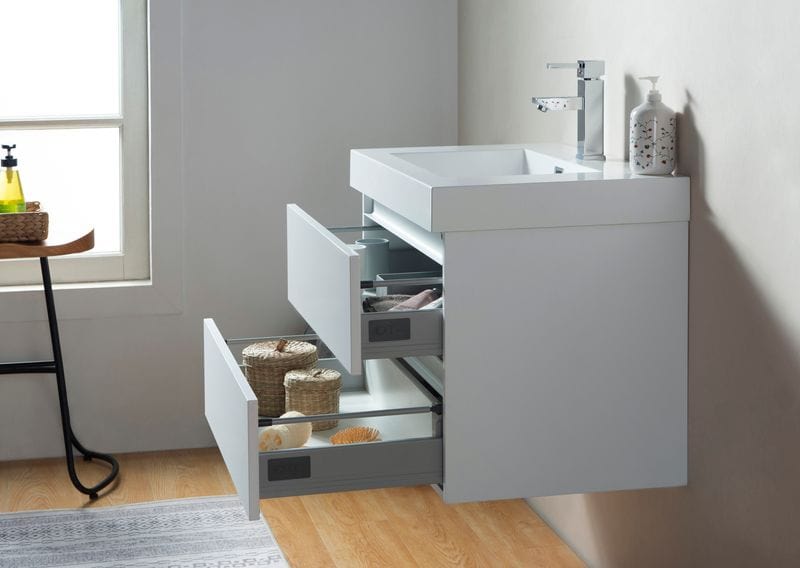 Vanity Art VA6030WL 30 Inch LED Lighted Wall Hung Single Sink Bathroom Vanity in White with Resin Top - Vanity Art VA6030WL