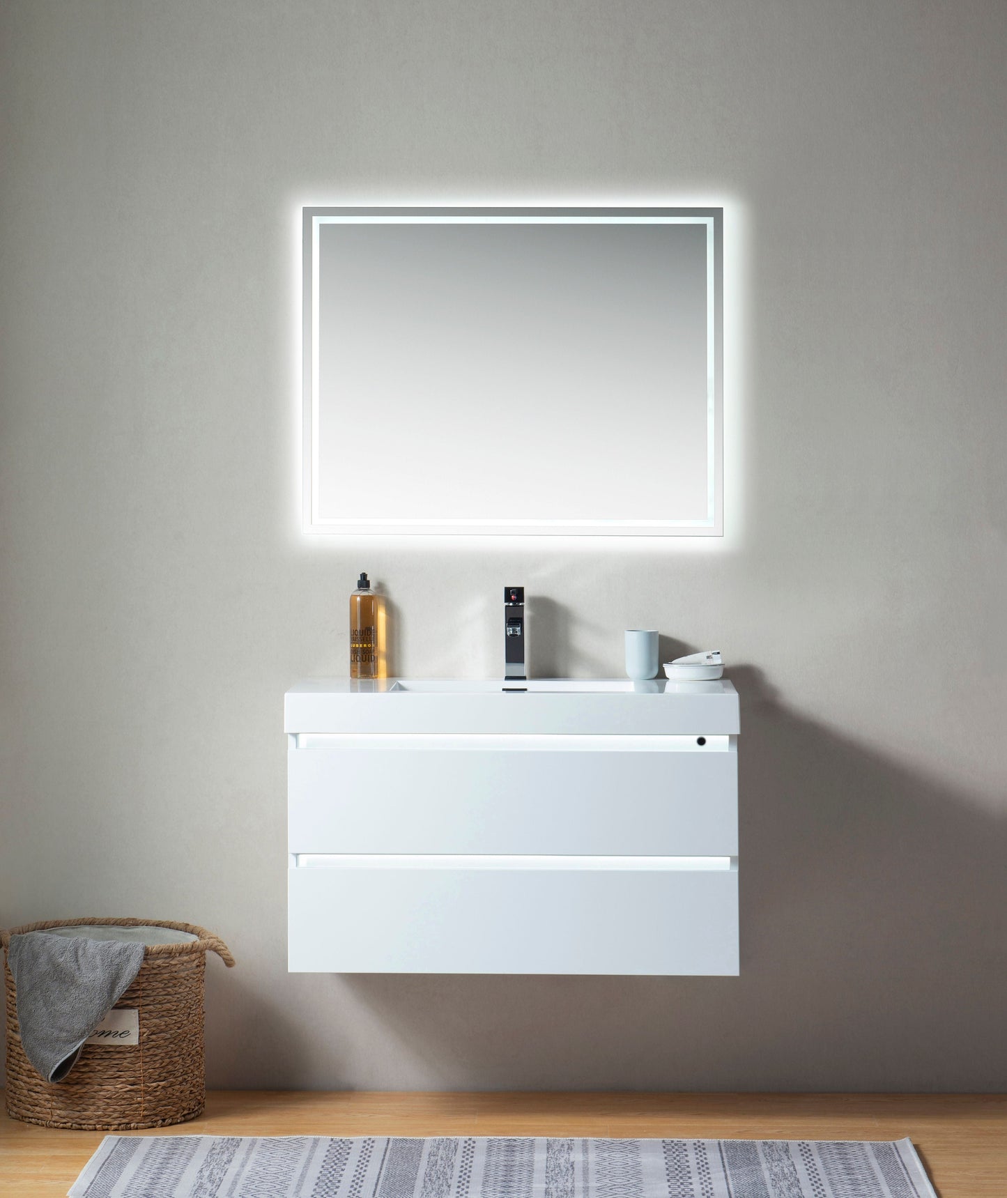 Vanity Art VA6036WL 36 Inch LED Lighted Wall Hung Single Sink Bathroom Vanity in White with Resin Top - Vanity Art VA6036WL