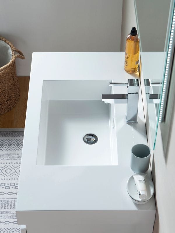 Vanity Art VA6036WL 36 Inch LED Lighted Wall Hung Single Sink Bathroom Vanity in White with Resin Top - Vanity Art VA6036WL