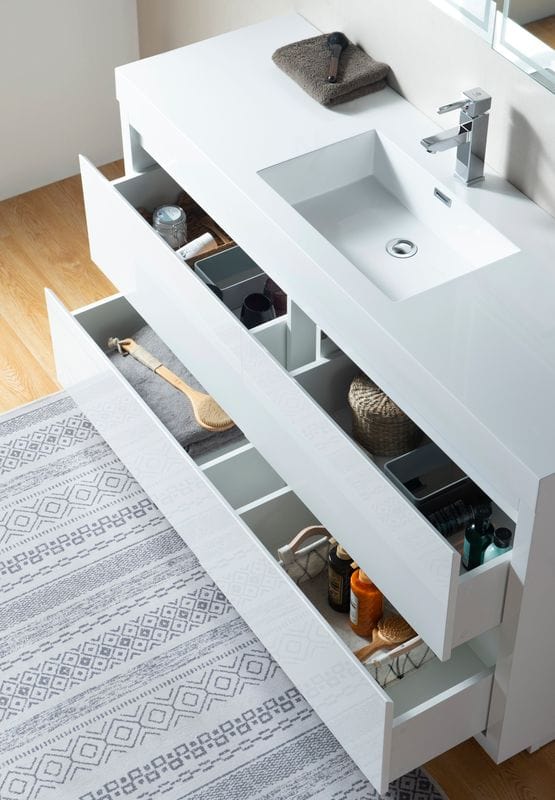 Vanity Art VA6060WF 60 Inch Single Sink Bathroom Vanity in White with Resin Top - Vanity Art VA6060WF