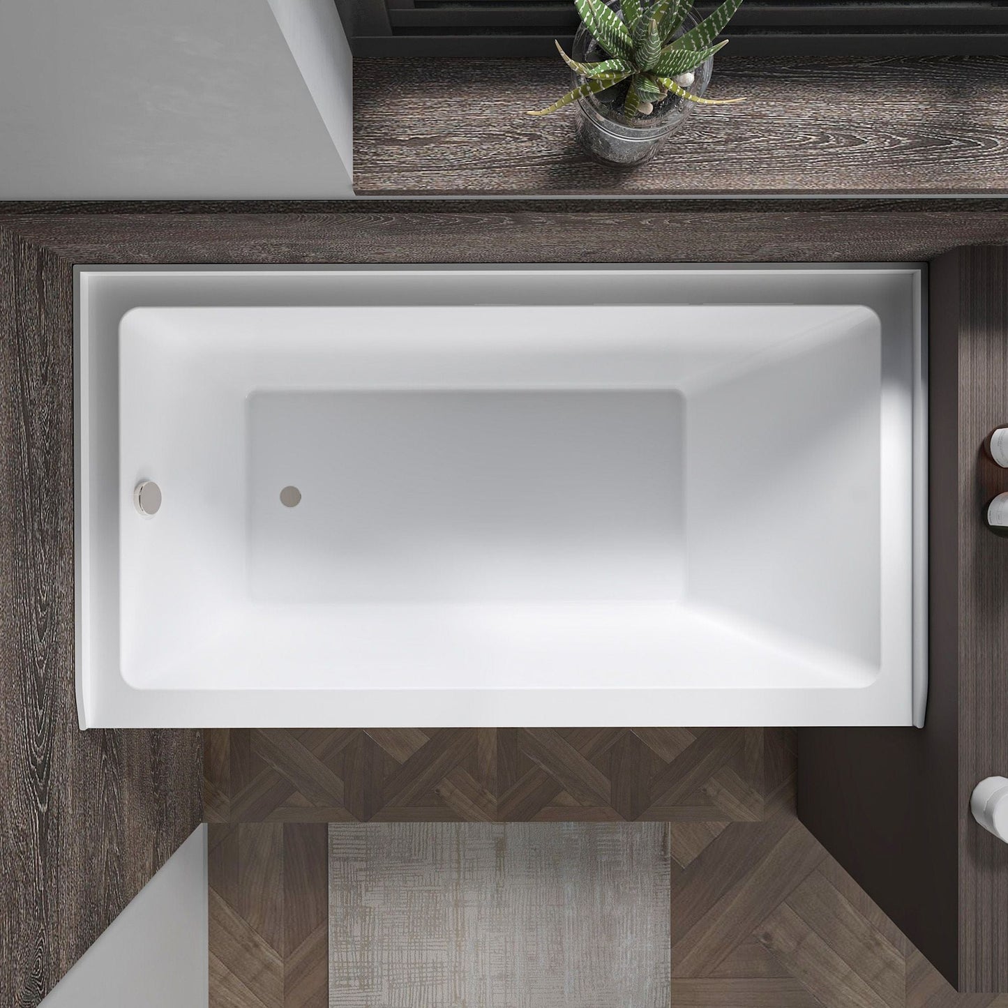 Vanity Art VA6301-M-LEFT-BN 54 Inch Acrylic Alcove Skirt Soaking Bathtub with Left Drain in Brushed Nickel Finish - Vanity Art VA6301-M-LEFT-BN