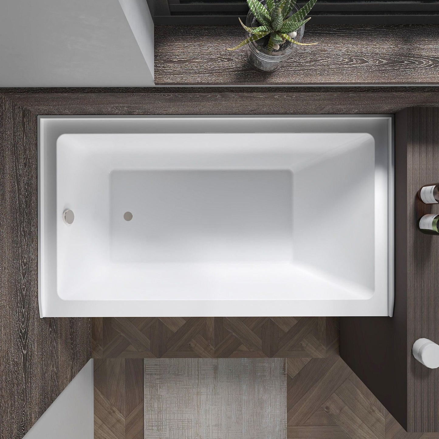 Vanity Art VA6301-S-LEFT-BN 48 Inch Acrylic Alcove Skirt Soaking Bathtub with Left Drain in Brushed Nickel Finish - Vanity Art VA6301-S-LEFT-BN