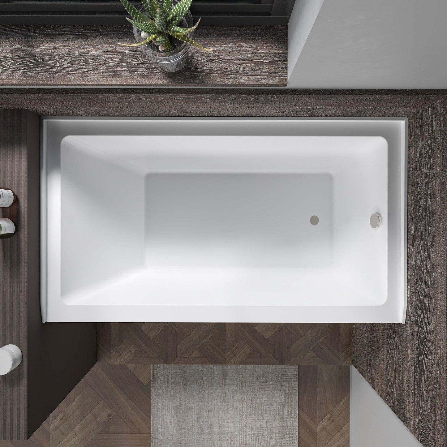 Vanity Art VA6301-S-RIGHT-BN 48 Inch Acrylic Alcove Skirt Soaking Bathtub with Right Drain in Brushed Nickel Finish - Vanity Art VA6301-S-RIGHT-BN