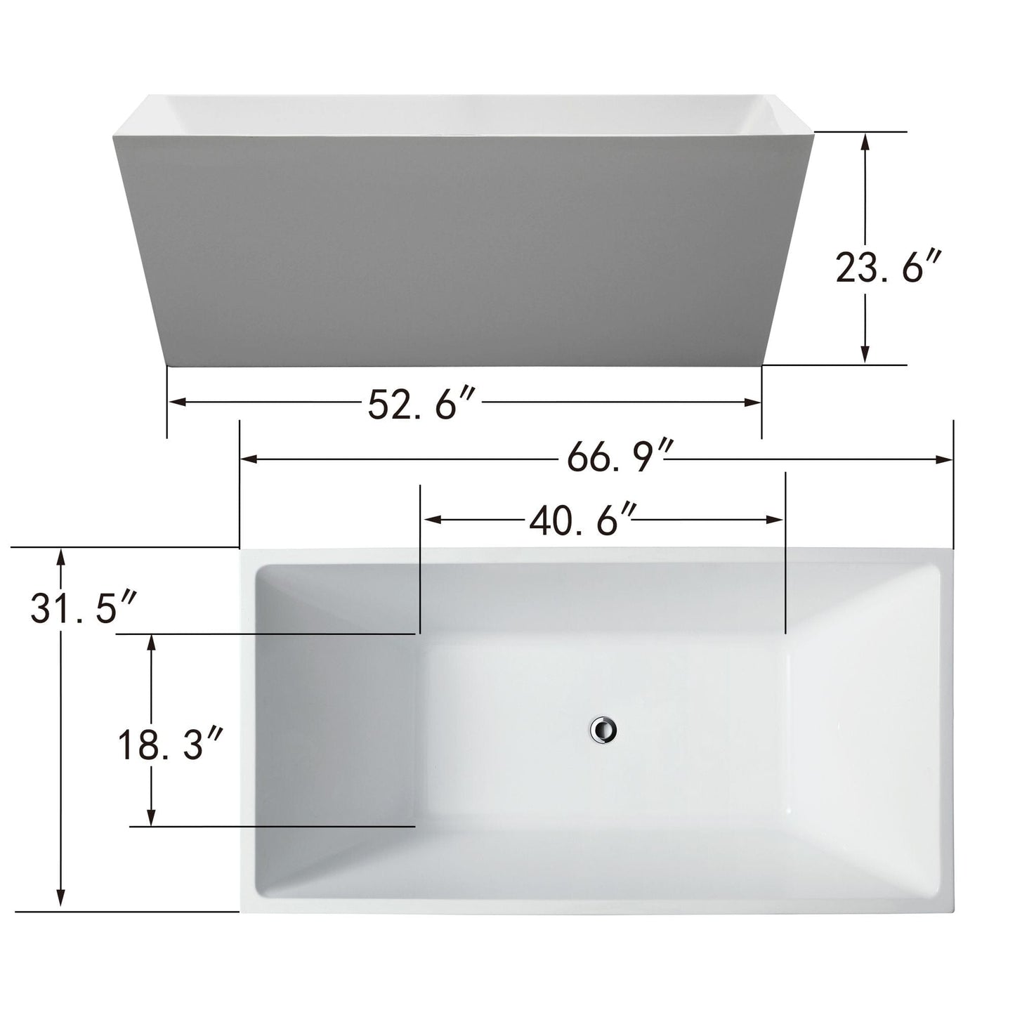 Vanity Art VA6813-L 67 Inch Freestanding White Acrylic Bathtub with Overflow And Pop-Up Drain - Vanity Art VA6813-L