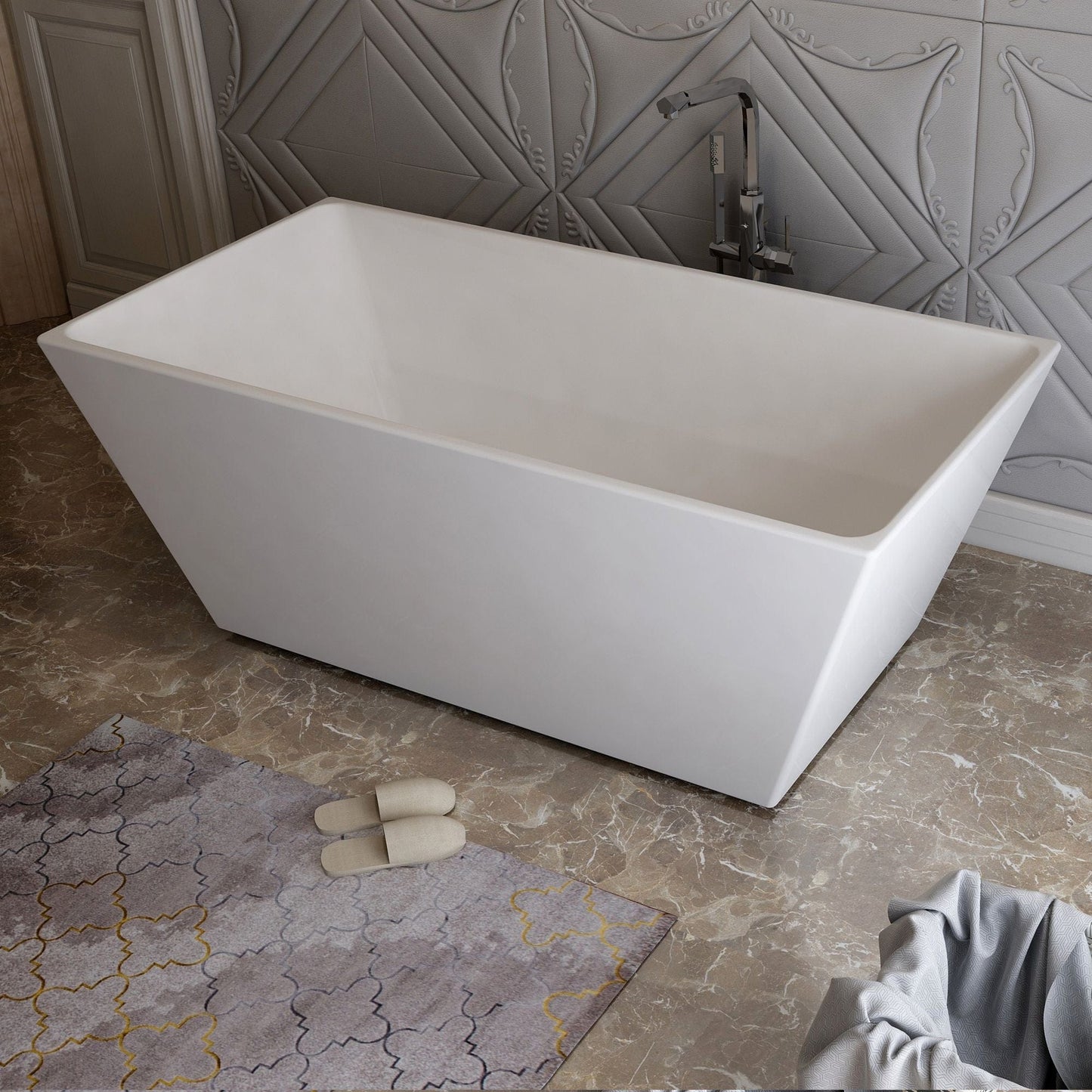 Vanity Art VA6813-L 67 Inch Freestanding White Acrylic Bathtub with Overflow And Pop-Up Drain - Vanity Art VA6813-L