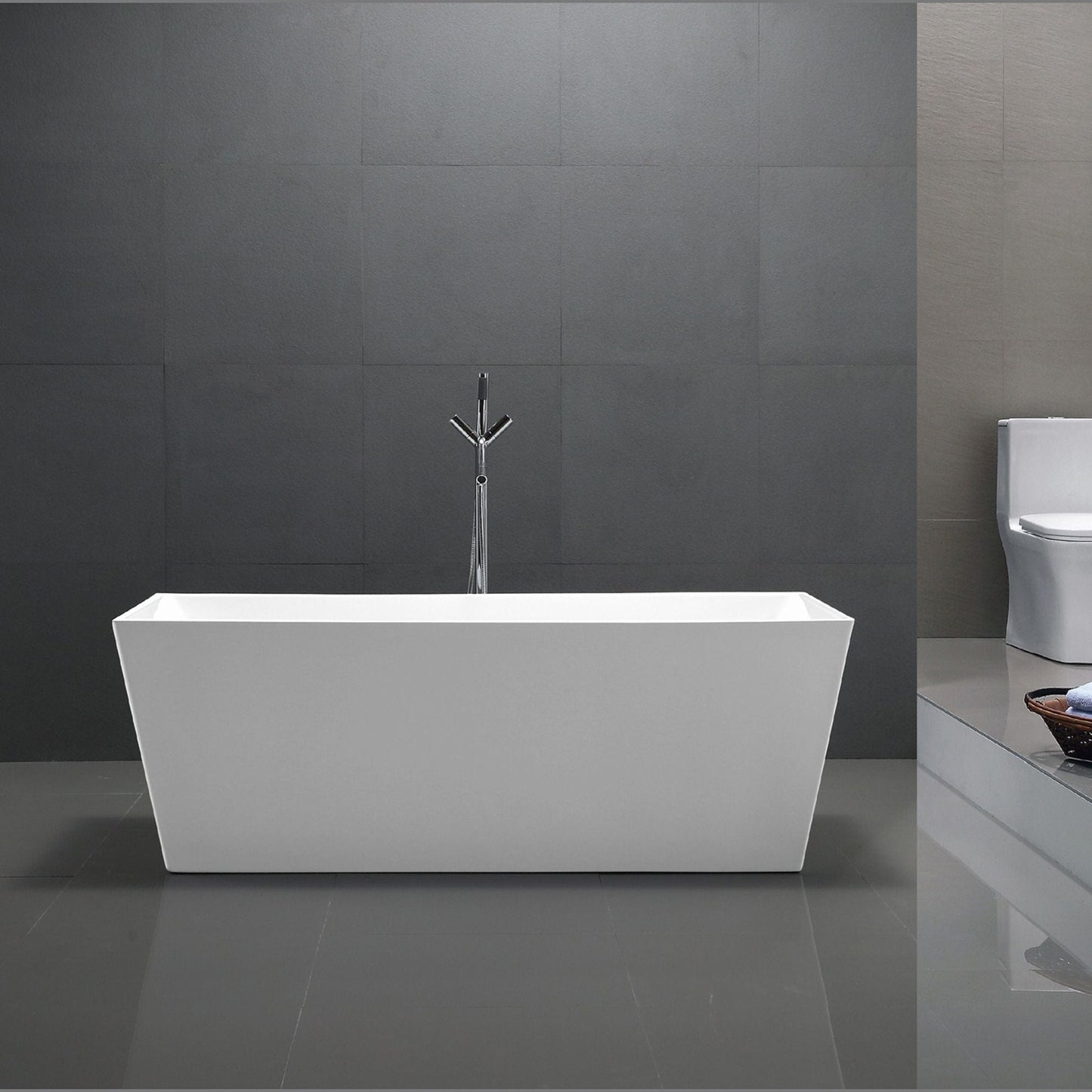 Vanity Art VA6813-L 67 Inch Freestanding White Acrylic Bathtub with Overflow And Pop-Up Drain - Vanity Art VA6813-L