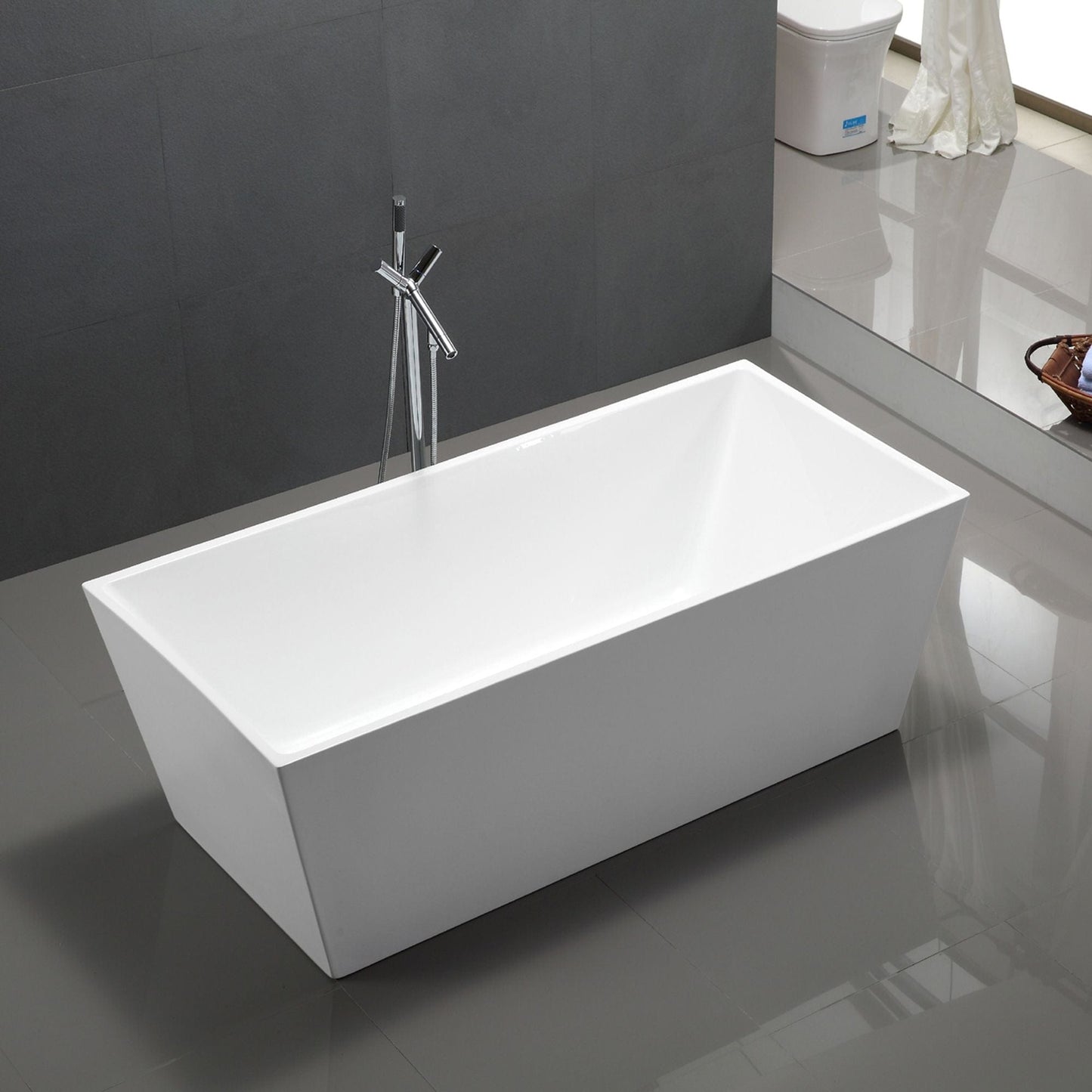 Vanity Art VA6813-L 67 Inch Freestanding White Acrylic Bathtub with Overflow And Pop-Up Drain - Vanity Art VA6813-L