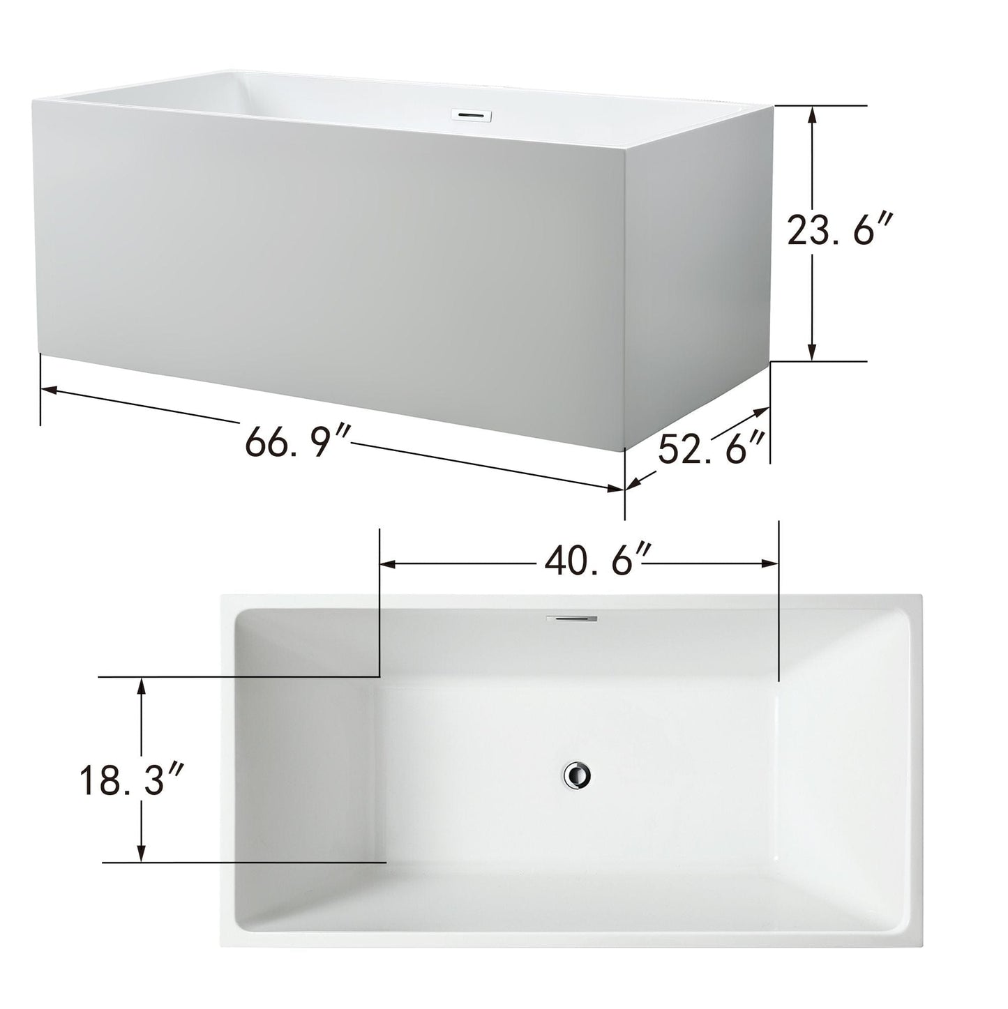 Vanity Art VA6813B-L-PW 67 Inch Freestanding White Acrylic Bathtub with Overflow And Pop-Up Drain - Vanity Art VA6813B-L-PW