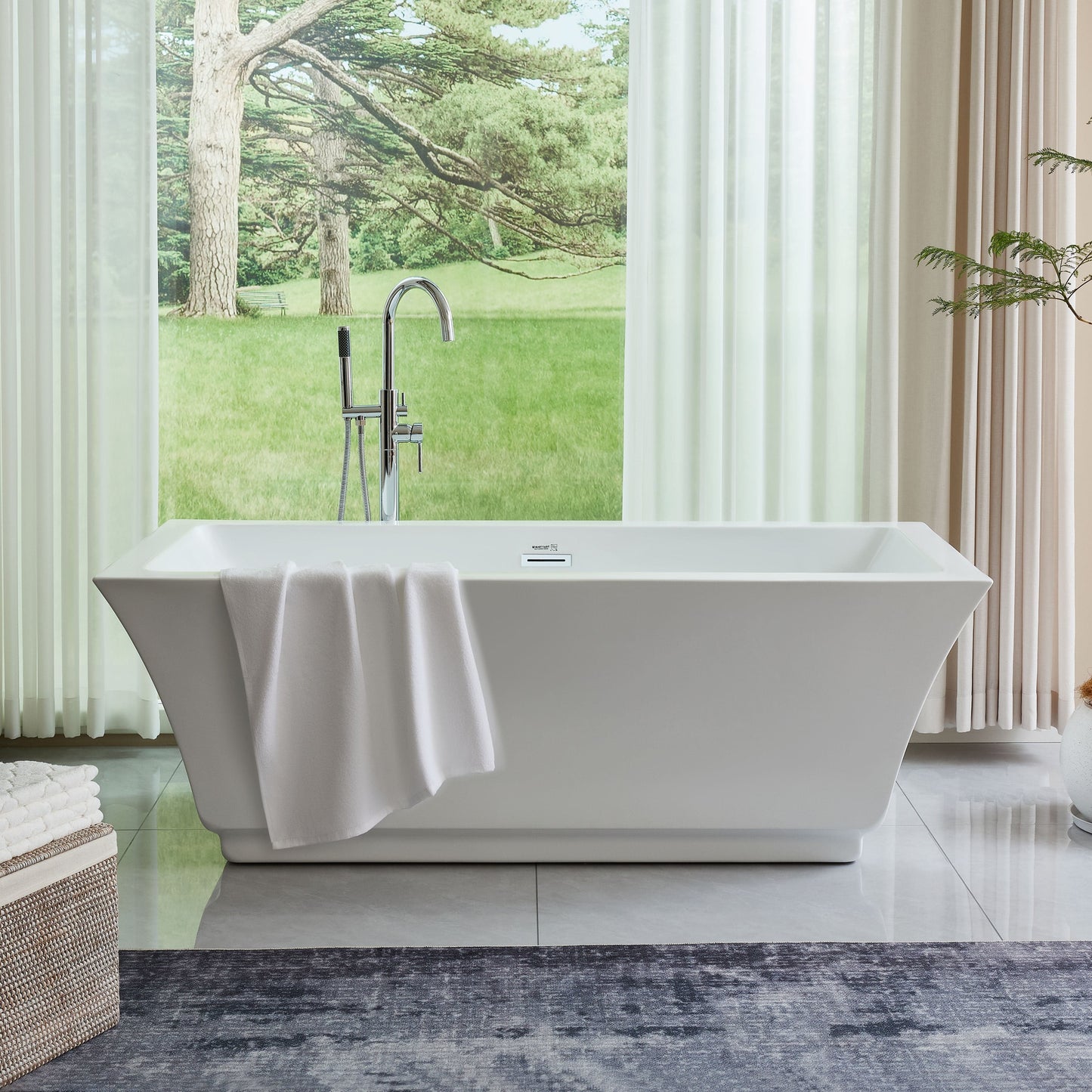 Vanity Art VA6817-L-PC 67 Inch Freestanding White Acrylic Bathtub with Overflow And Pop-Up Drain - Vanity Art VA6817-L-PC