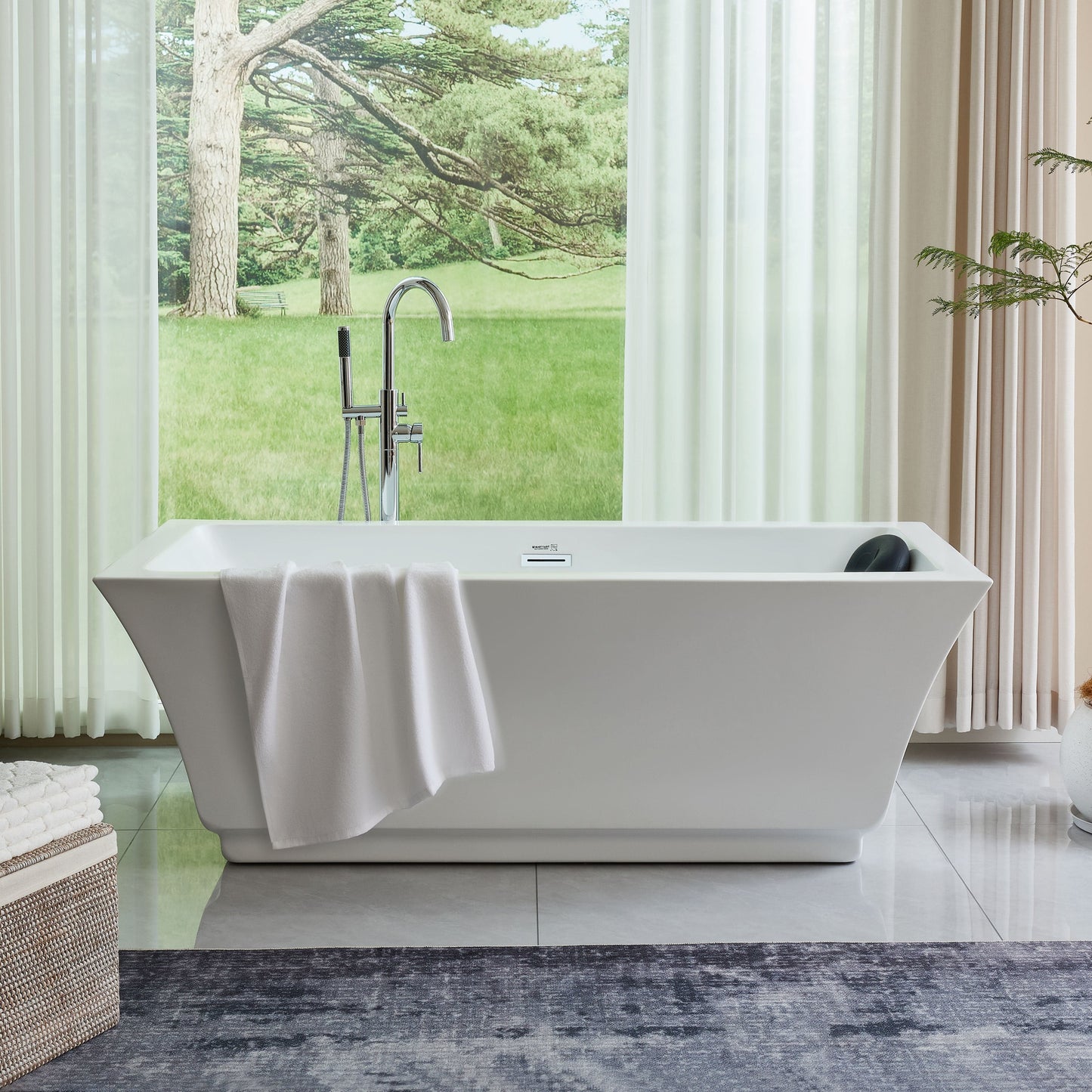 Vanity Art VA6817-L-PC 67 Inch Freestanding White Acrylic Bathtub with Overflow And Pop-Up Drain - Vanity Art VA6817-L-PC