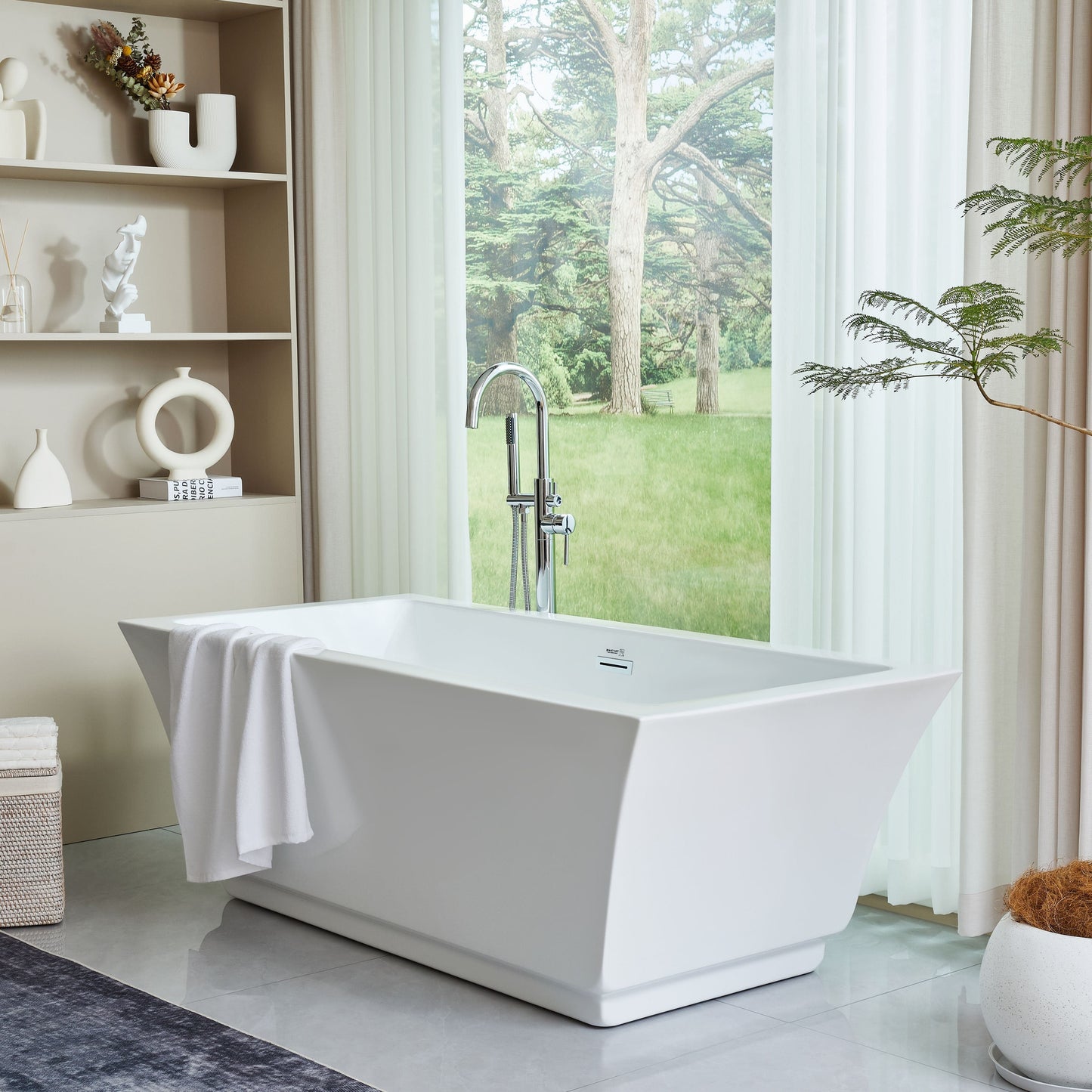 Vanity Art VA6817-L-PC 67 Inch Freestanding White Acrylic Bathtub with Overflow And Pop-Up Drain - Vanity Art VA6817-L-PC