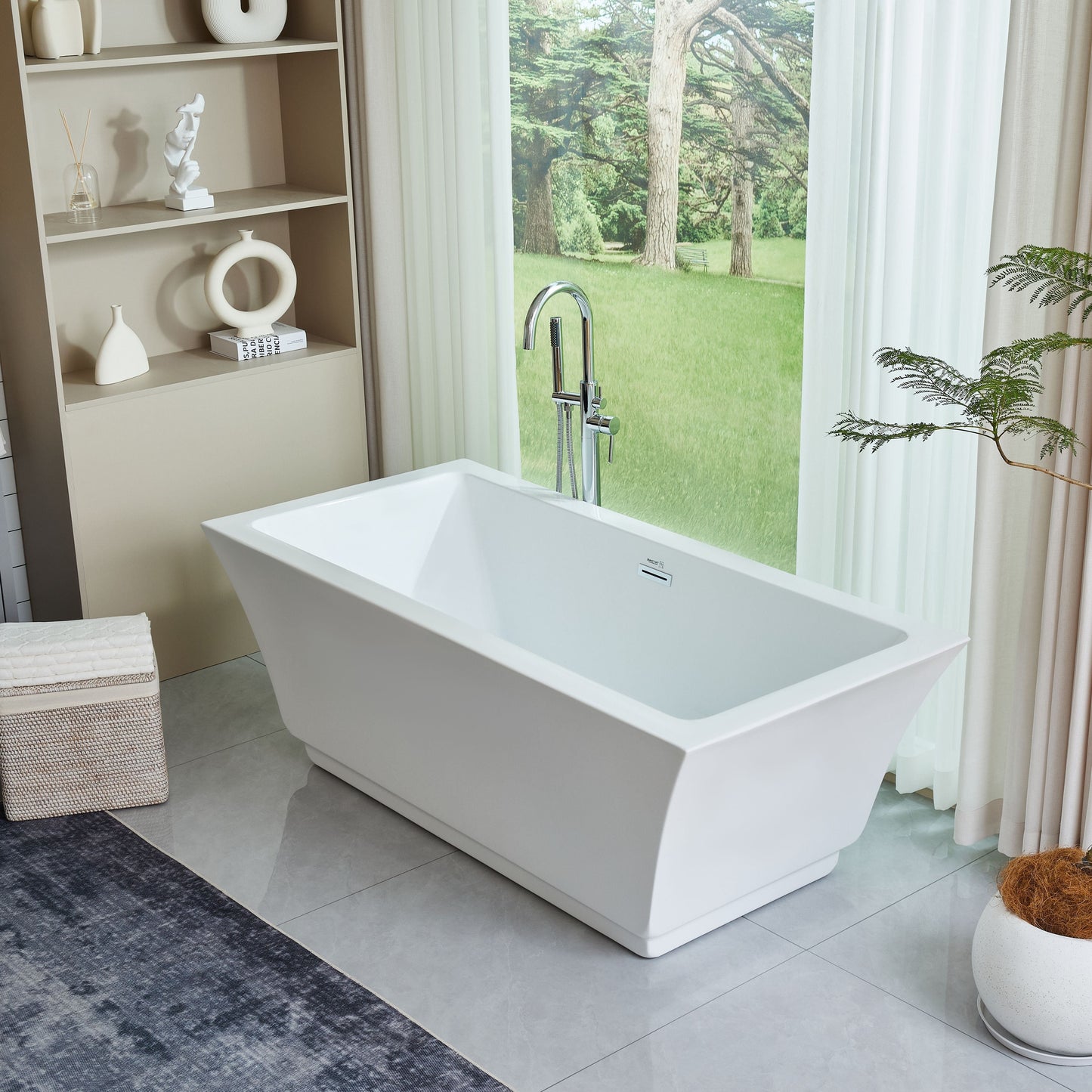 Vanity Art VA6817-L-PC 67 Inch Freestanding White Acrylic Bathtub with Overflow And Pop-Up Drain - Vanity Art VA6817-L-PC