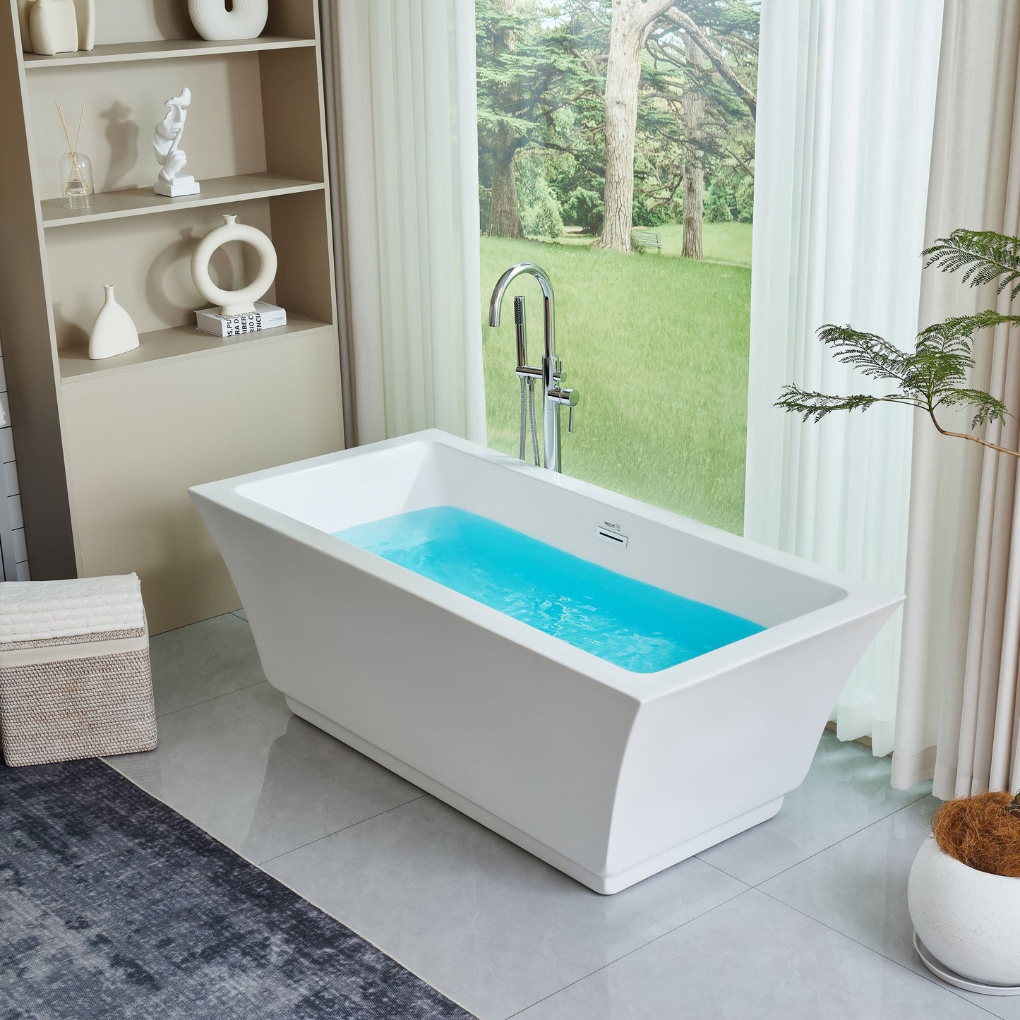 Vanity Art VA6817-L-PC 67 Inch Freestanding White Acrylic Bathtub with Overflow And Pop-Up Drain - Vanity Art VA6817-L-PC