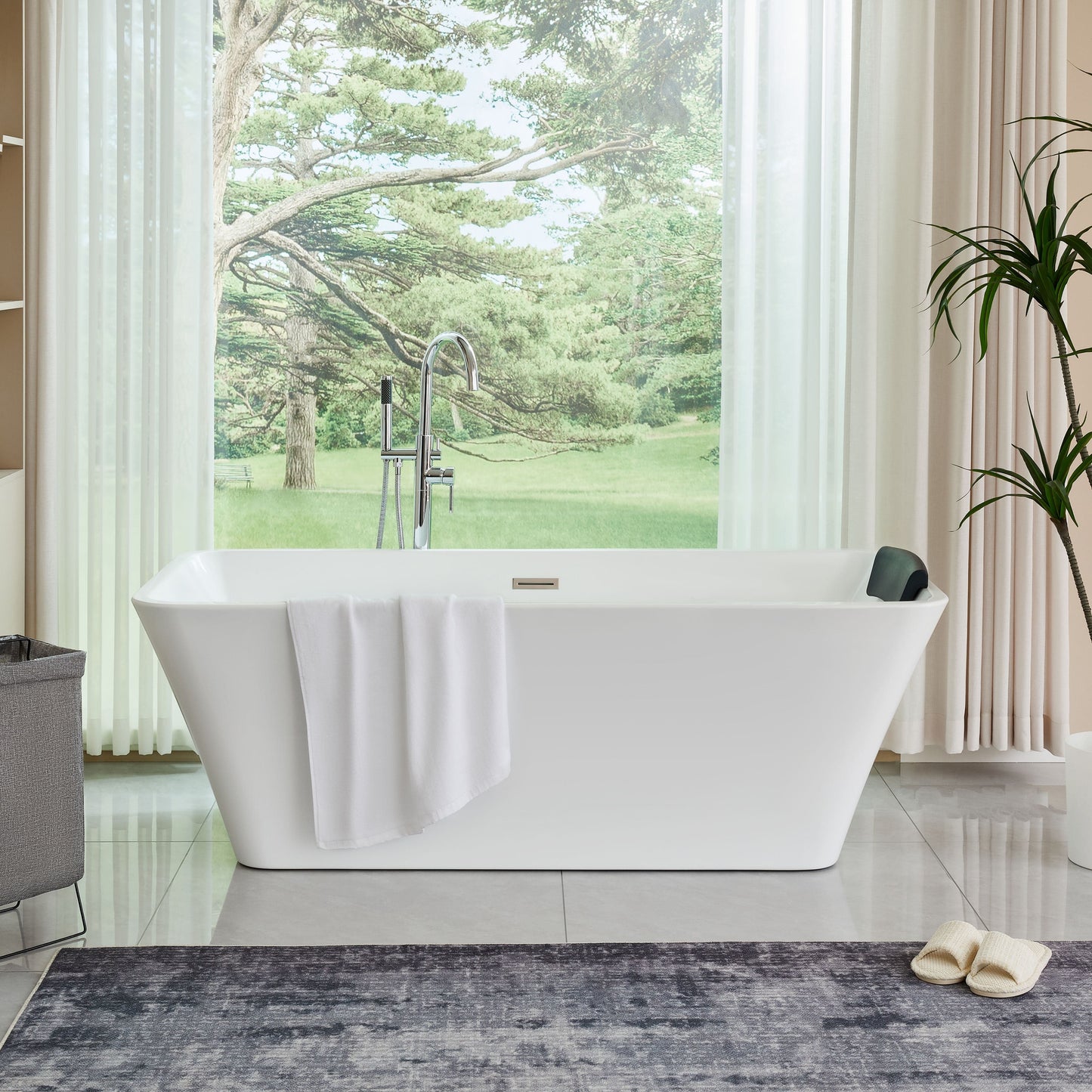Vanity Art VA6820 67 Inch Freestanding White Acrylic Bathtub with Overflow And Pop-Up Drain - Vanity Art VA6820