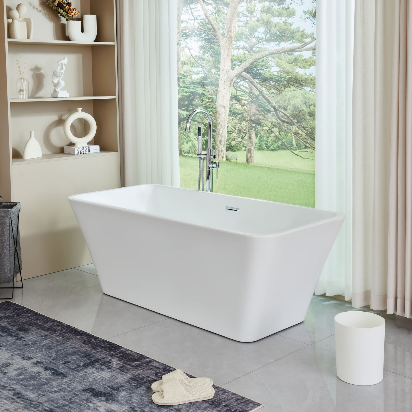 Vanity Art VA6820 67 Inch Freestanding White Acrylic Bathtub with Overflow And Pop-Up Drain - Vanity Art VA6820