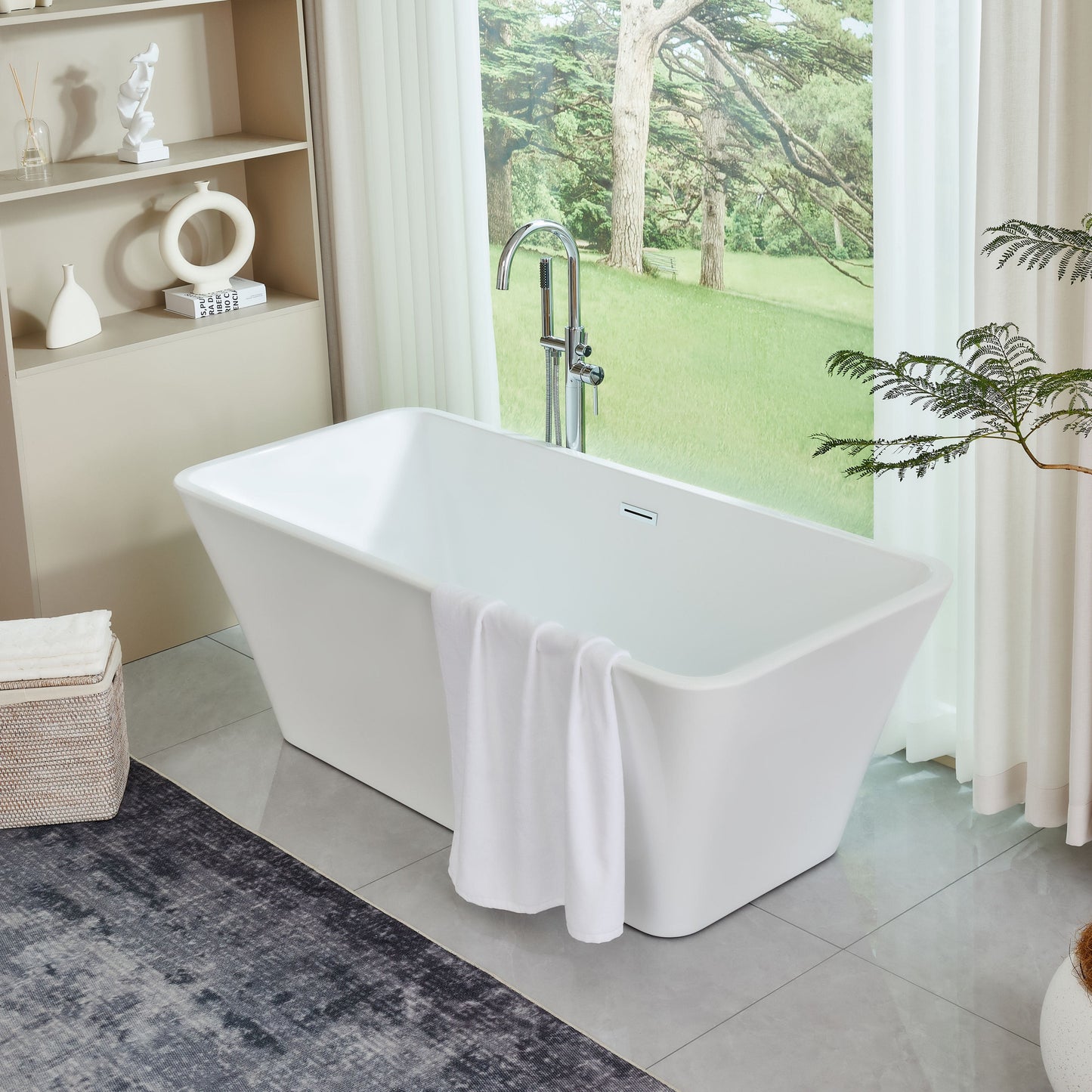 Vanity Art VA6820 67 Inch Freestanding White Acrylic Bathtub with Overflow And Pop-Up Drain - Vanity Art VA6820